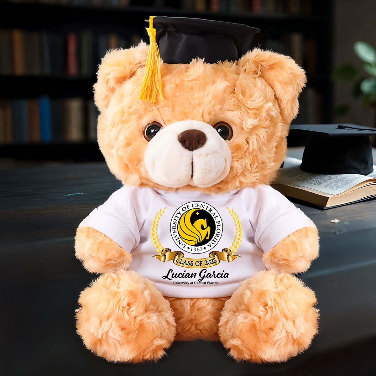 Class Of 2025 Custom Logo Graduation Teddy Bear Plush - Graduate Bear With Cap
