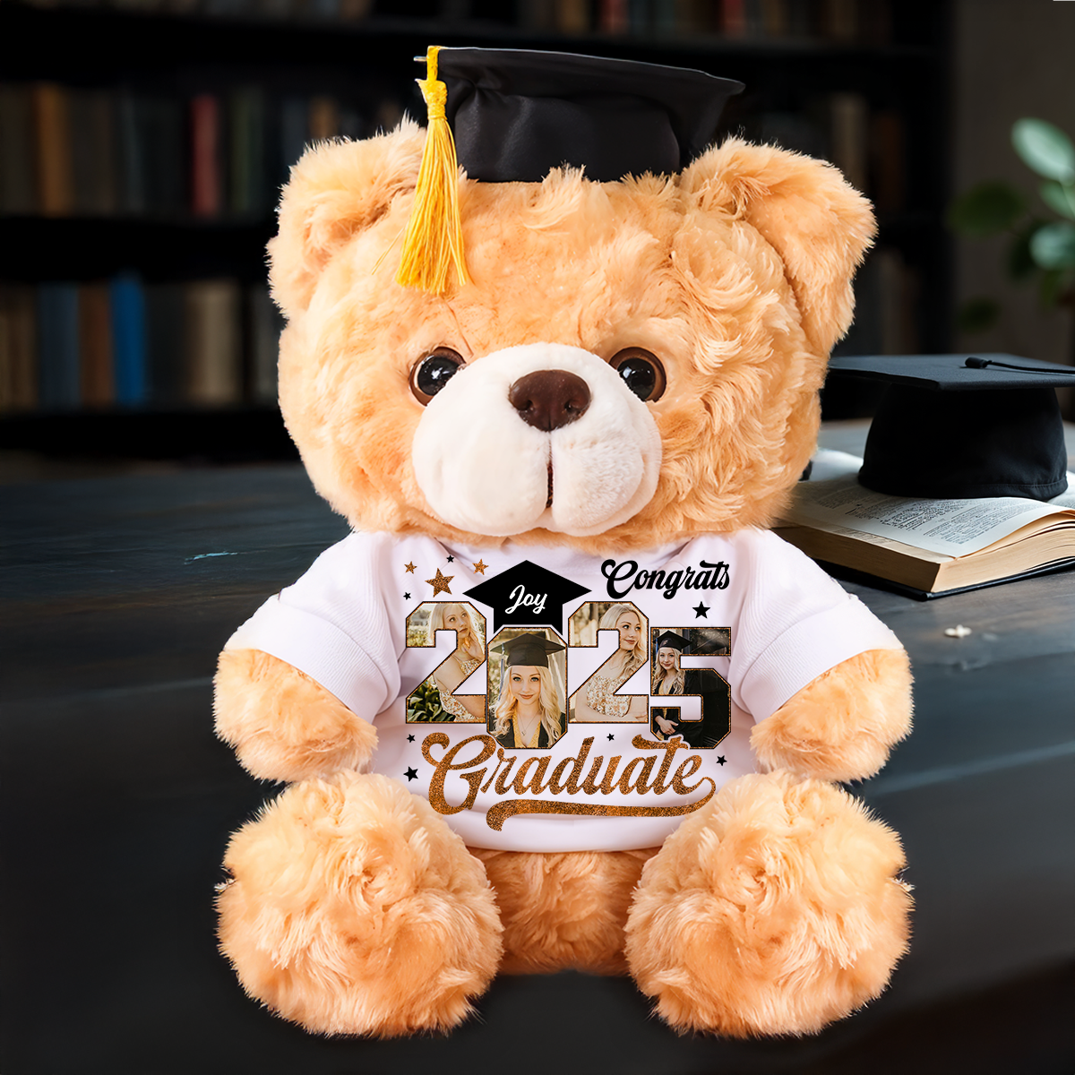 2025 Photo Frame Personalized Custom Graduation Teddy Bear Plush - Graduate Bear With Cap