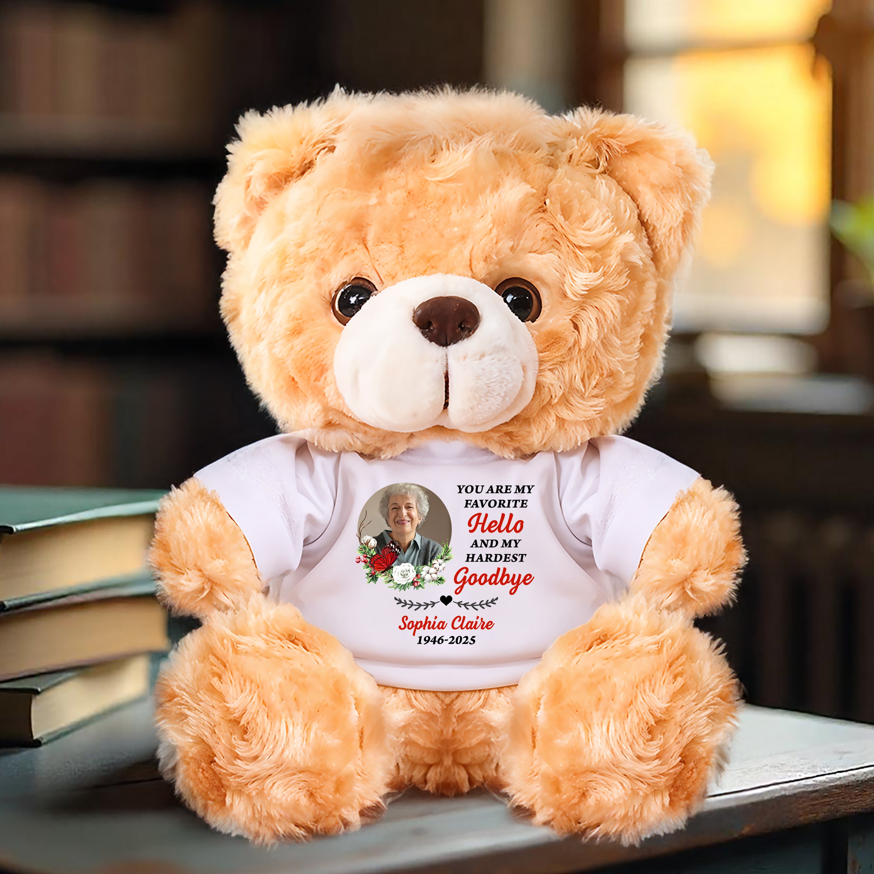 My Hardest Goodbye - Personalized Memorial Gift - Custom Name and Photo Teddy Bear