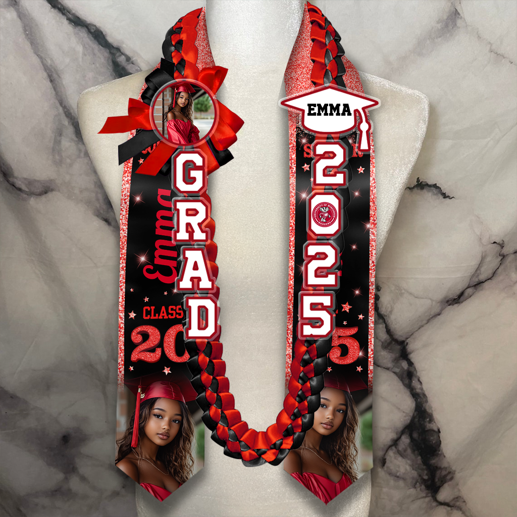 Glitter 2025 Graduation Stole and Lei Custom Photo - Personalized Gift For Graduation