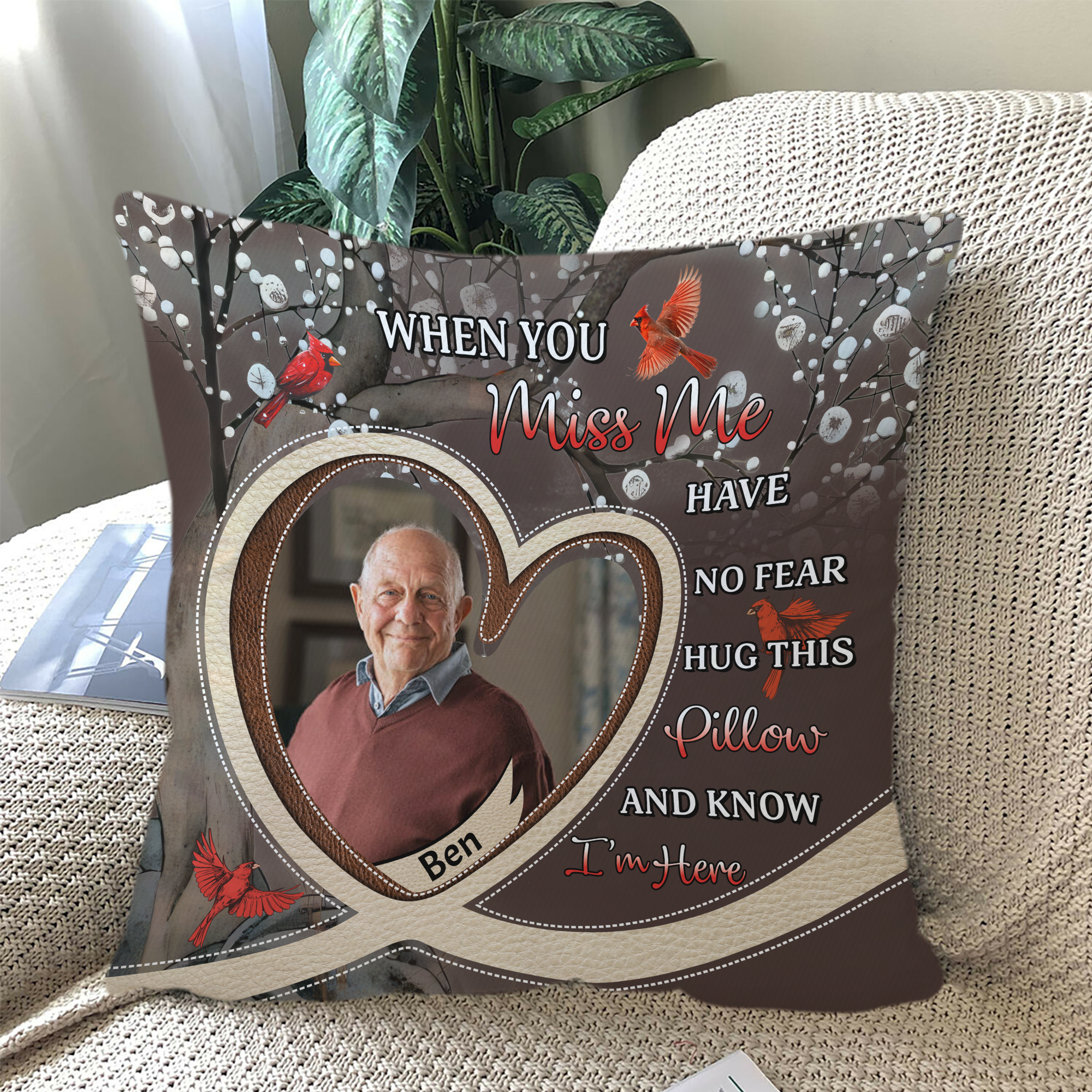Custom Name and Photo - When You Miss Me - Personalized Pillow - Memorial Gift