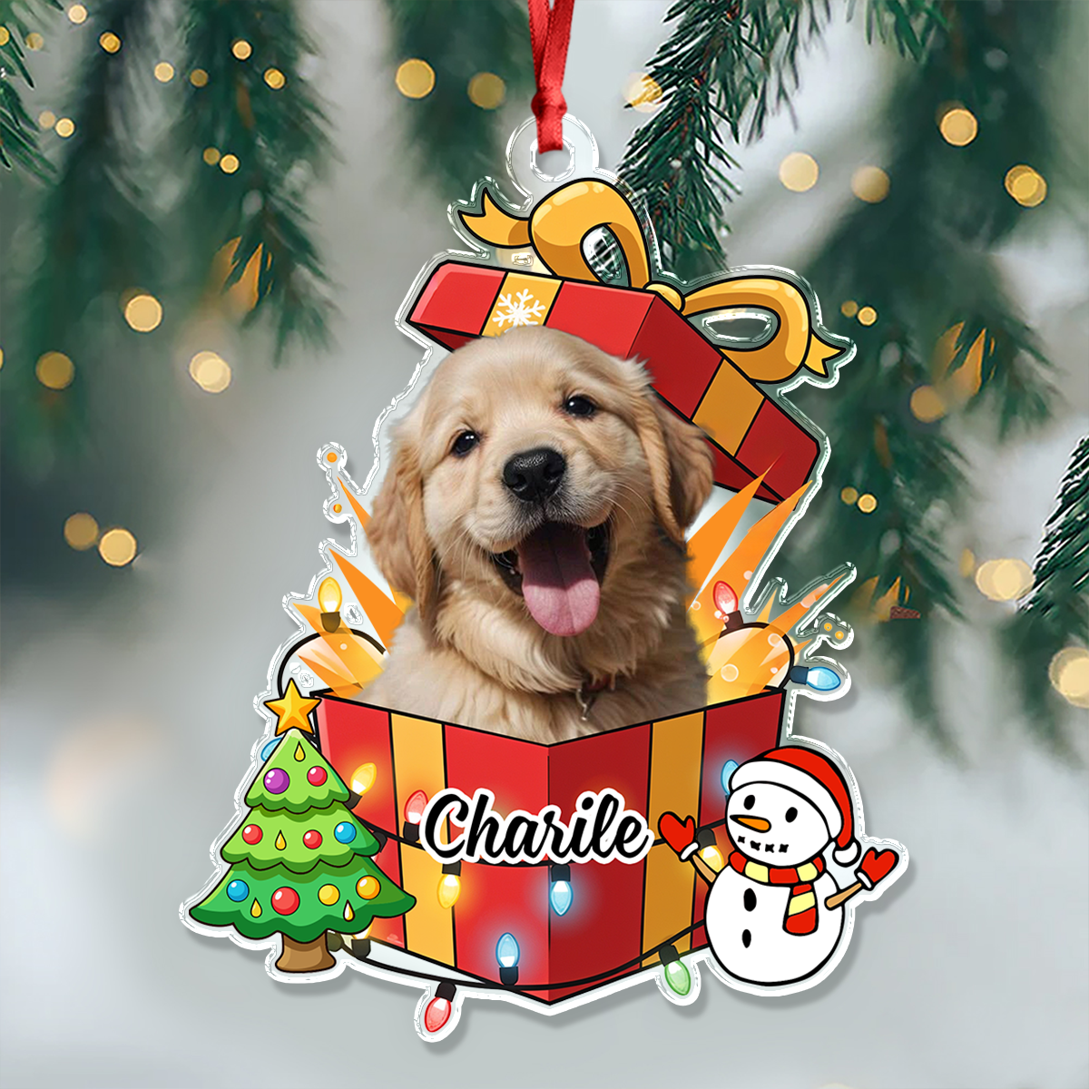 Custom Pet Name and Photo - Custom Shape Hologram Ornament - Christmas Decor
