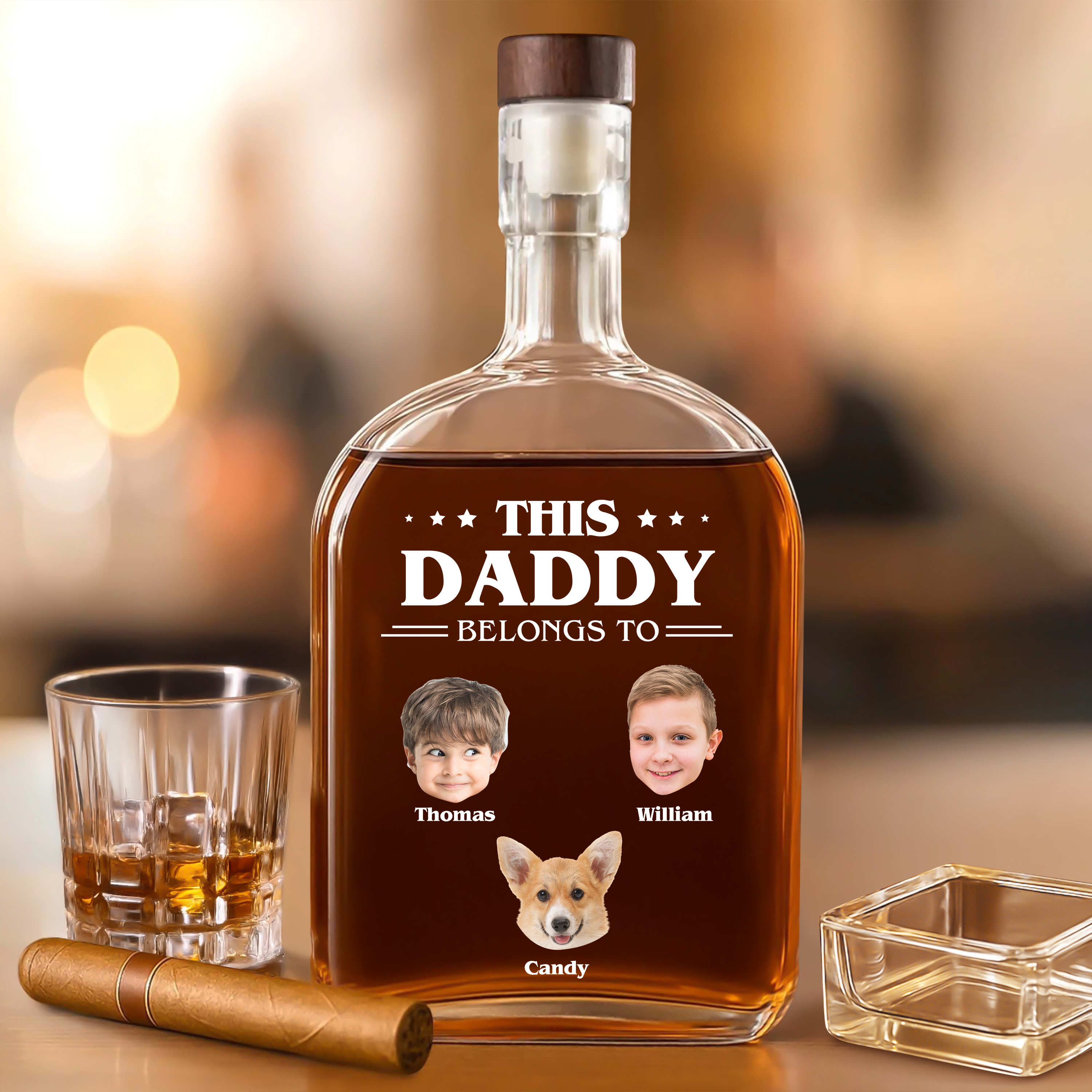 This Daddy Belongs To - Family Photo Personalized Custom Whiskey Bottle