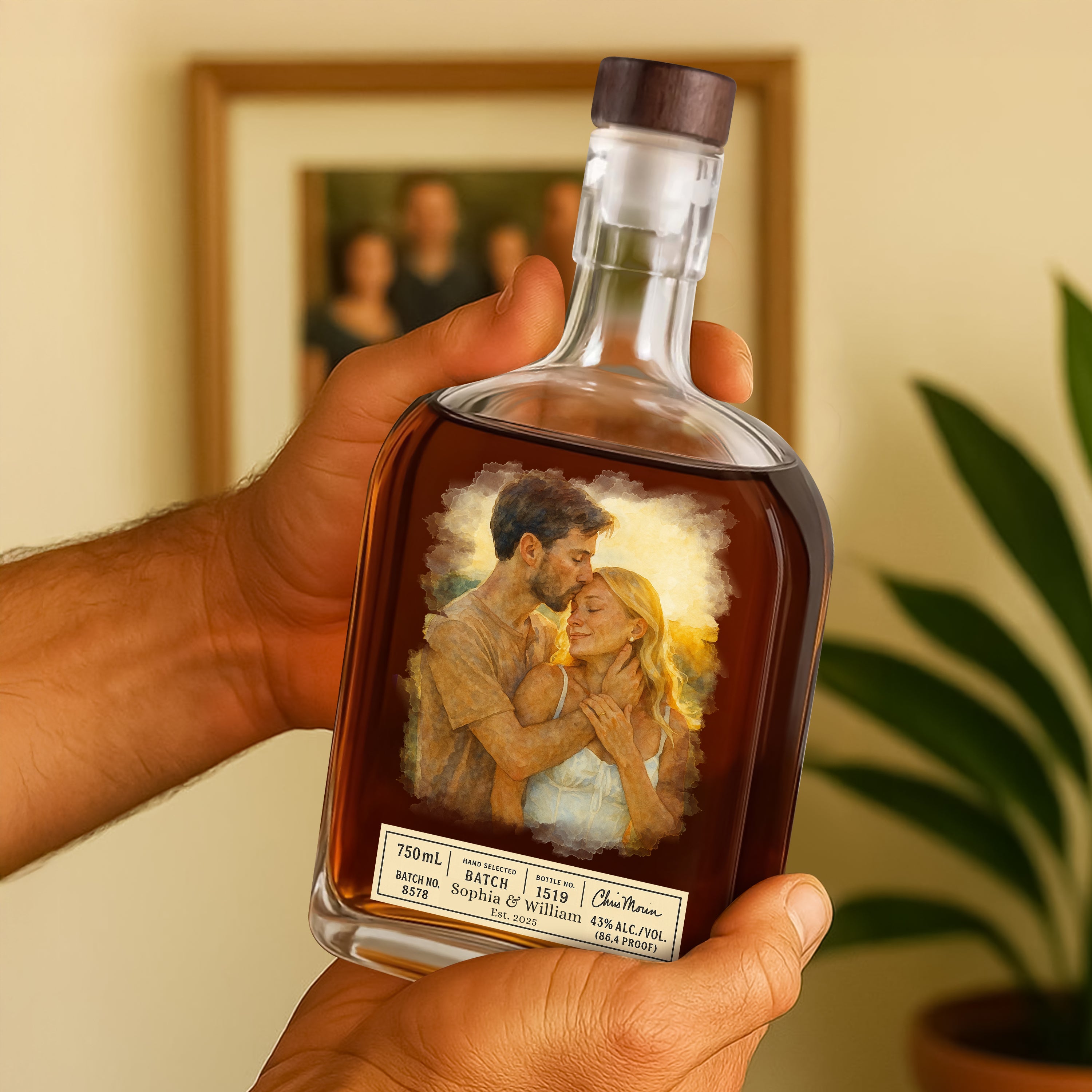 Custom Name and Watercolor Photo - Personalized Custom Whiskey Bottle