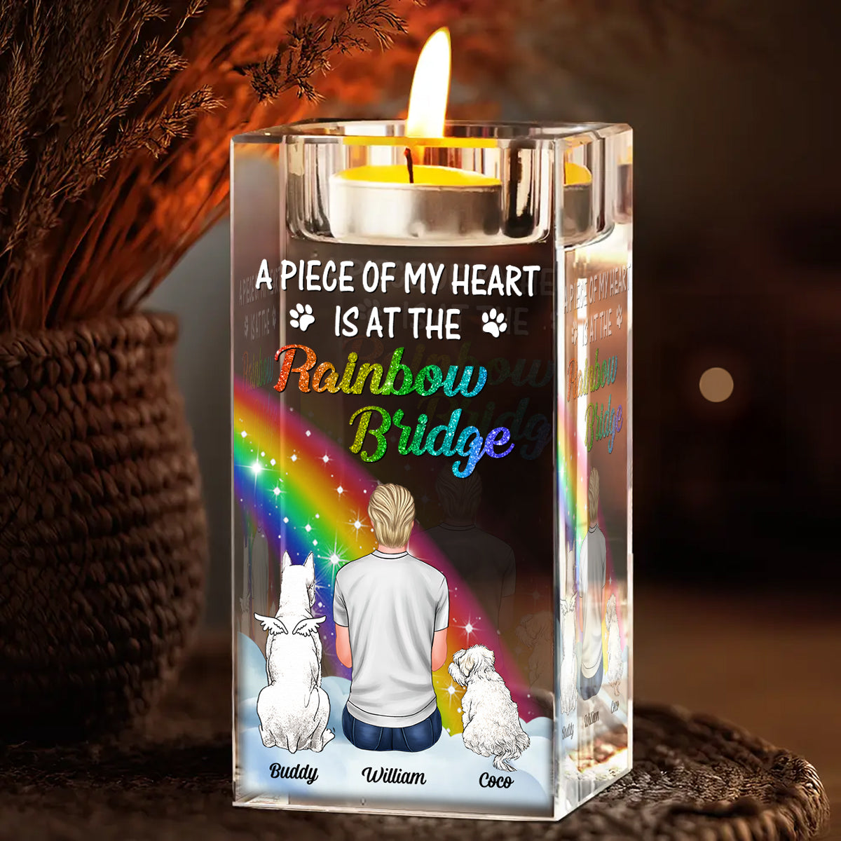 Custom Name and Appearance - Personalized Crystal Candle Holder - Rainbow Bridge