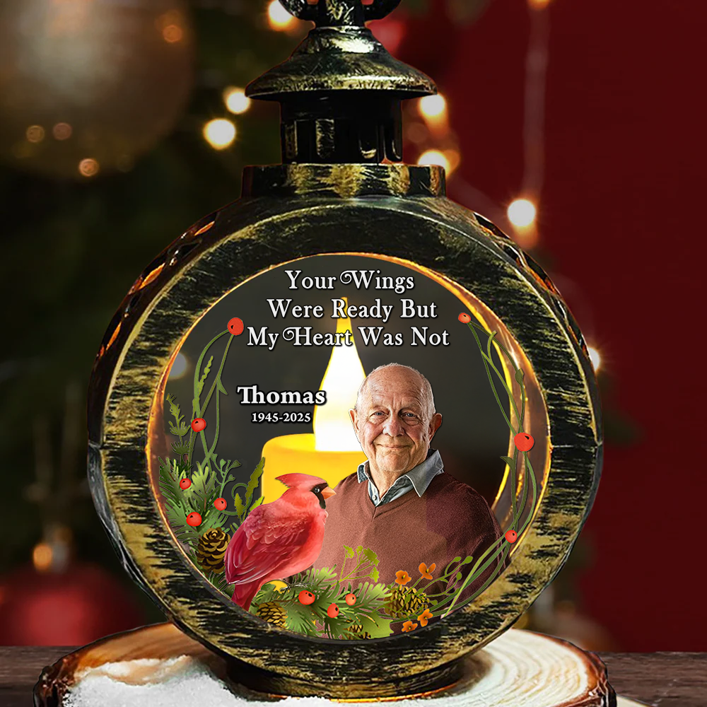 Your Light In My Heart - Custom Name and Photo - Personalized Memorial Candlelight Lantern Ornament