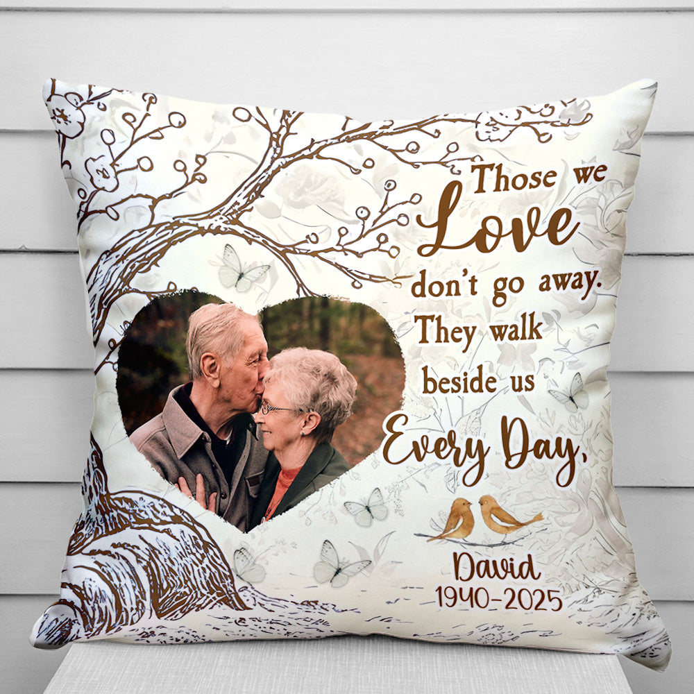 Custom Name and Photo - Love Walks Beside Us - Personalized Memorial Pillow
