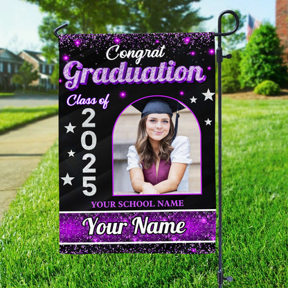 Custom Name Class Of 2025, Photo Flag Congrats Senior 2025 Graduation Garden Flag