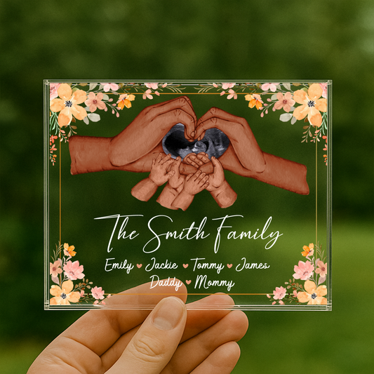 Family Hand with Heart - Personalized Name Gift - Custom Shape Acrylic Block Plaque