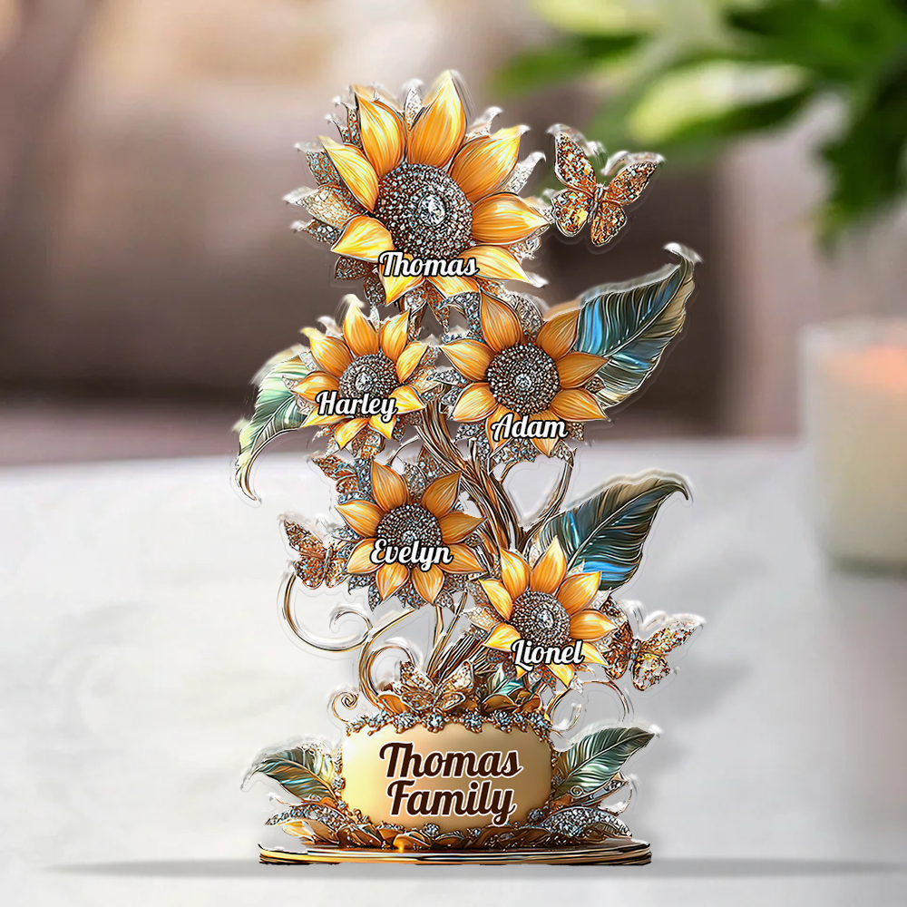 Family Flower - Personalized Custom Shaped Acrylic Plaque - Sunflower