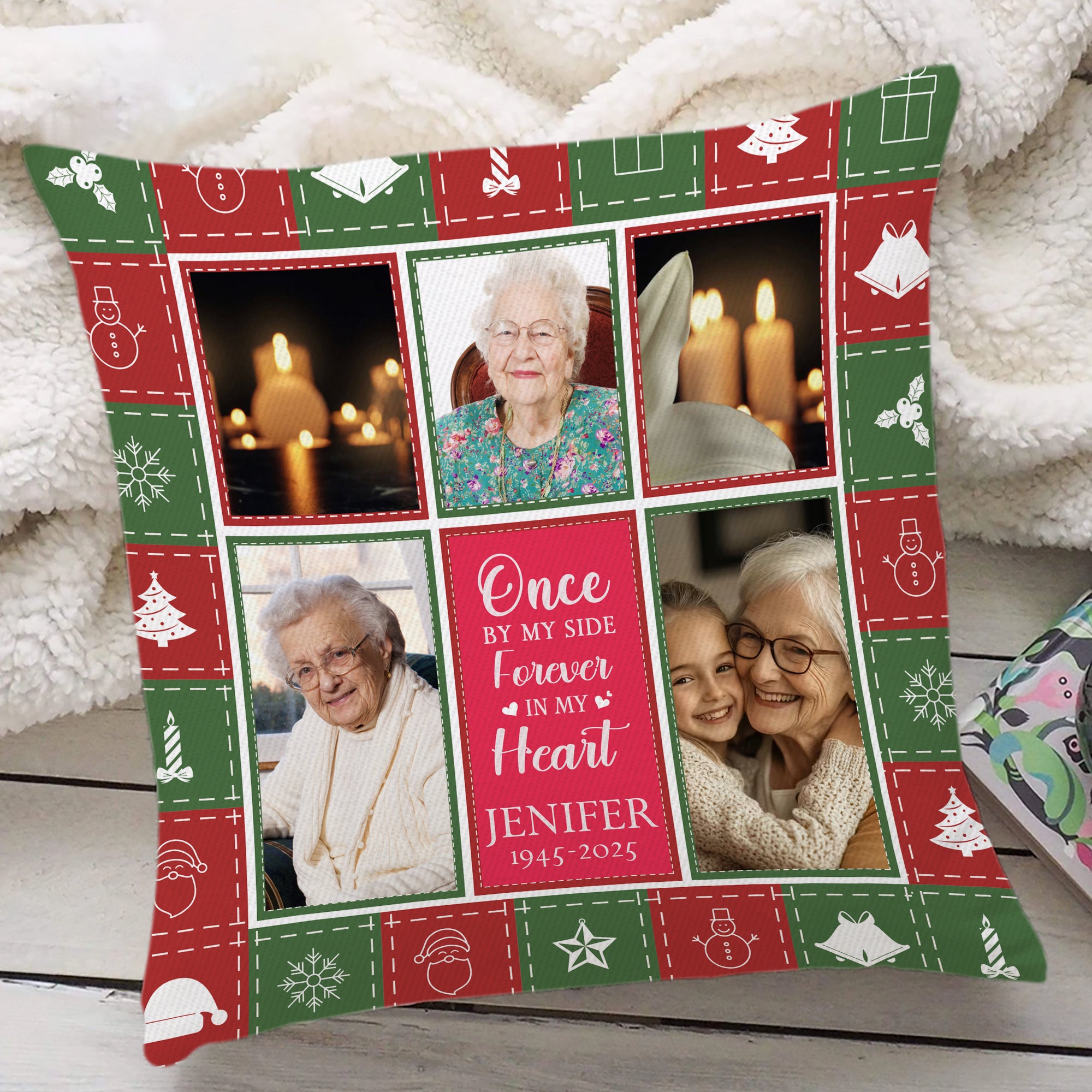 Christmas Memory - Custom Name and Photo Memorial Gift - Personalized Pillow