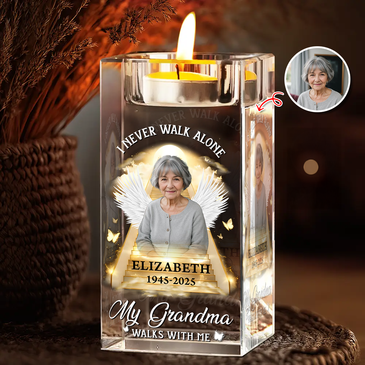 Never Walk Alone - Personalized Crystal Candle Holder - Sympathy Gift
