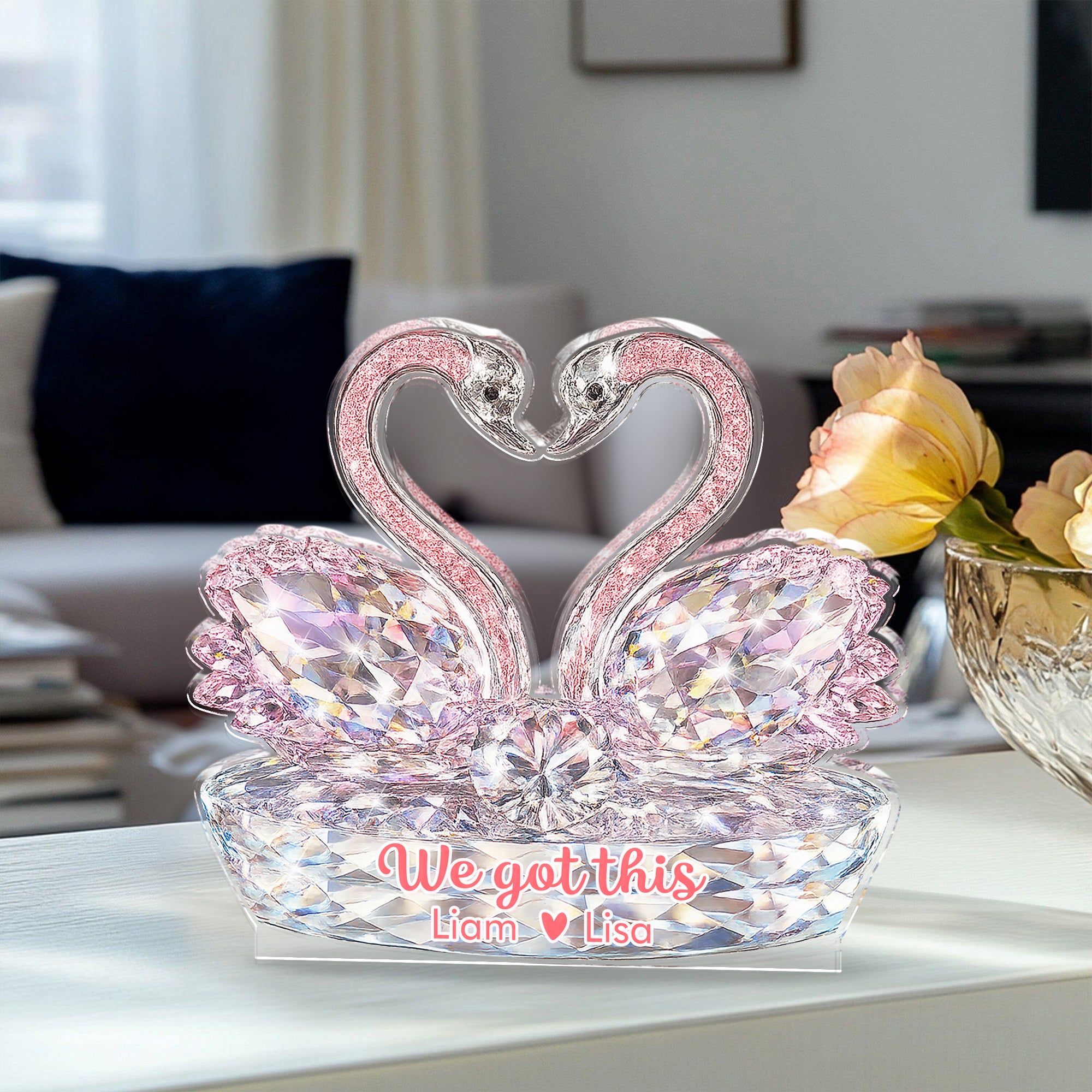 Swan Couple - Custom Couple Name Acrylic Block - Custom Acrylic Block Plaque