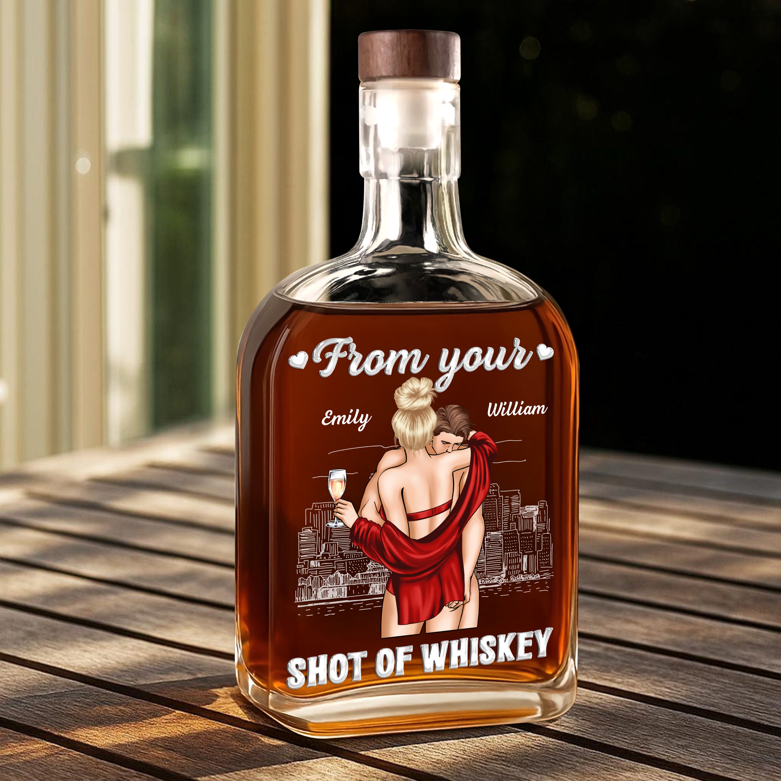 From Your Shot Of Whiskey - Custom Couple Name and Appearance - Personalized Custom Whiskey Bottle