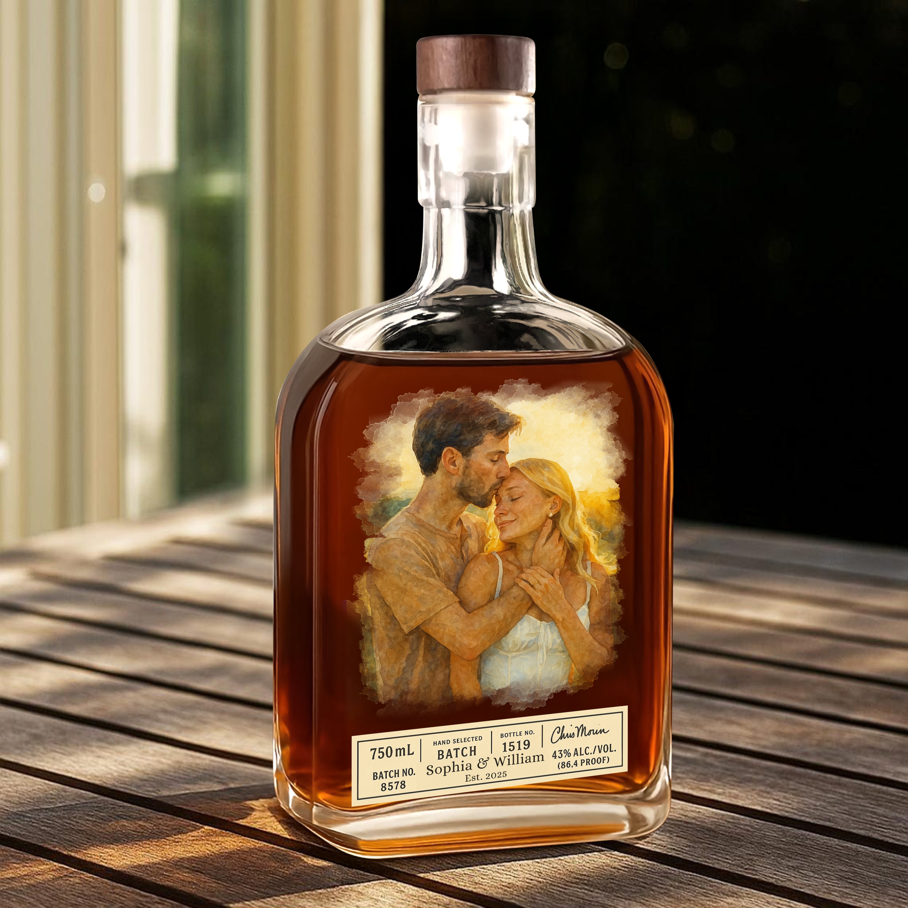 Custom Name and Watercolor Photo - Personalized Custom Whiskey Bottle