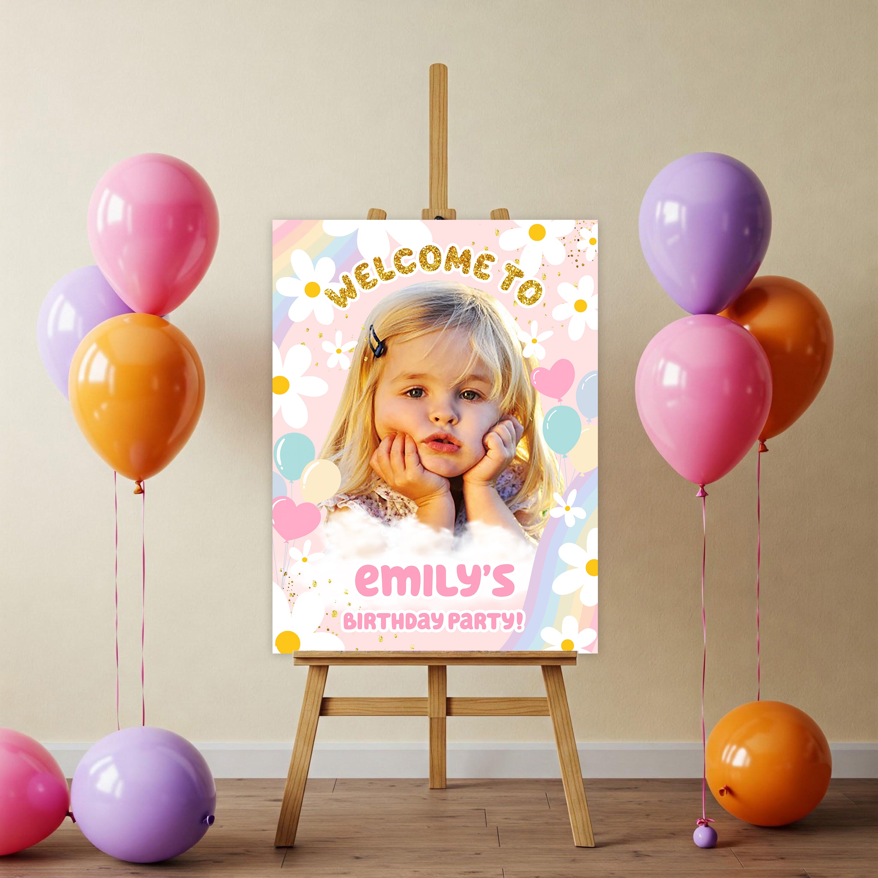 Birthday Party Sign Cute Style - Custom Name & Photo Law Sign - Birthday Party Welcome Sign