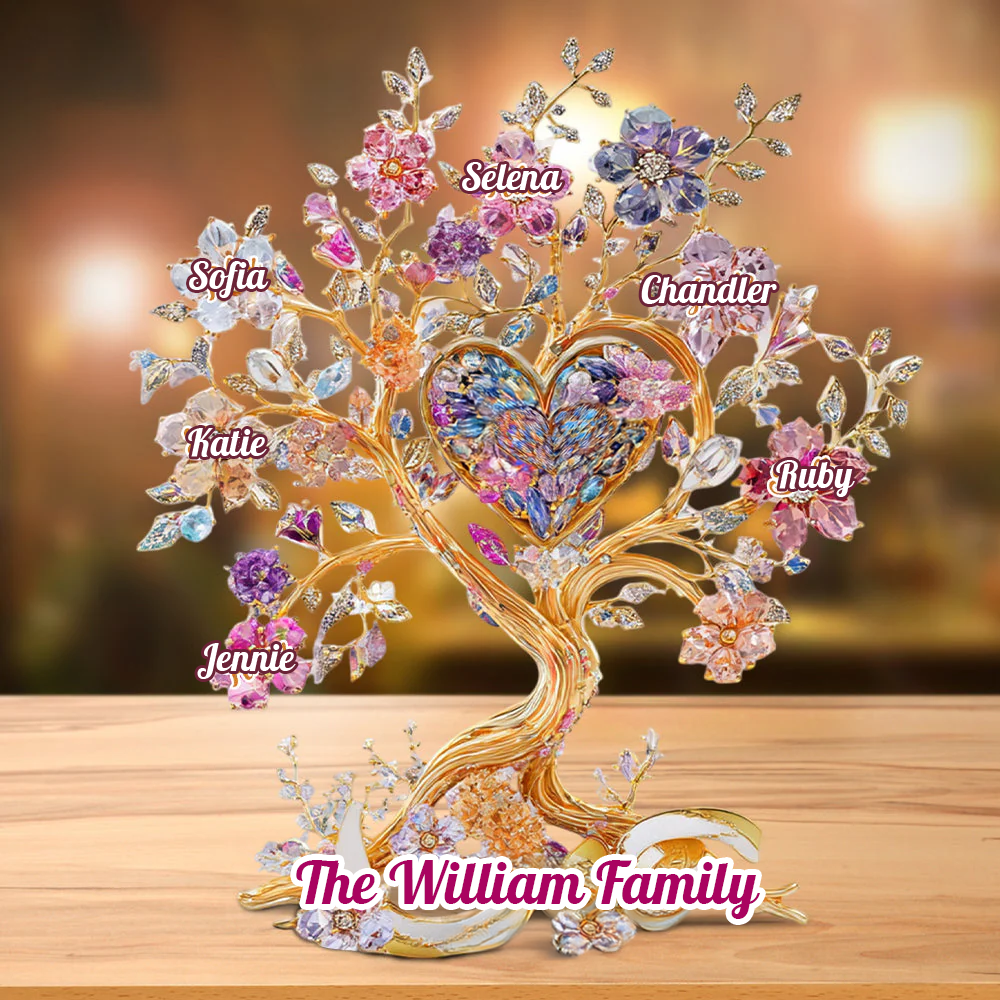 Family Tree Hearts and Flowers - Personalized Name Gift - Custom Shape Acrylic Block Plaque