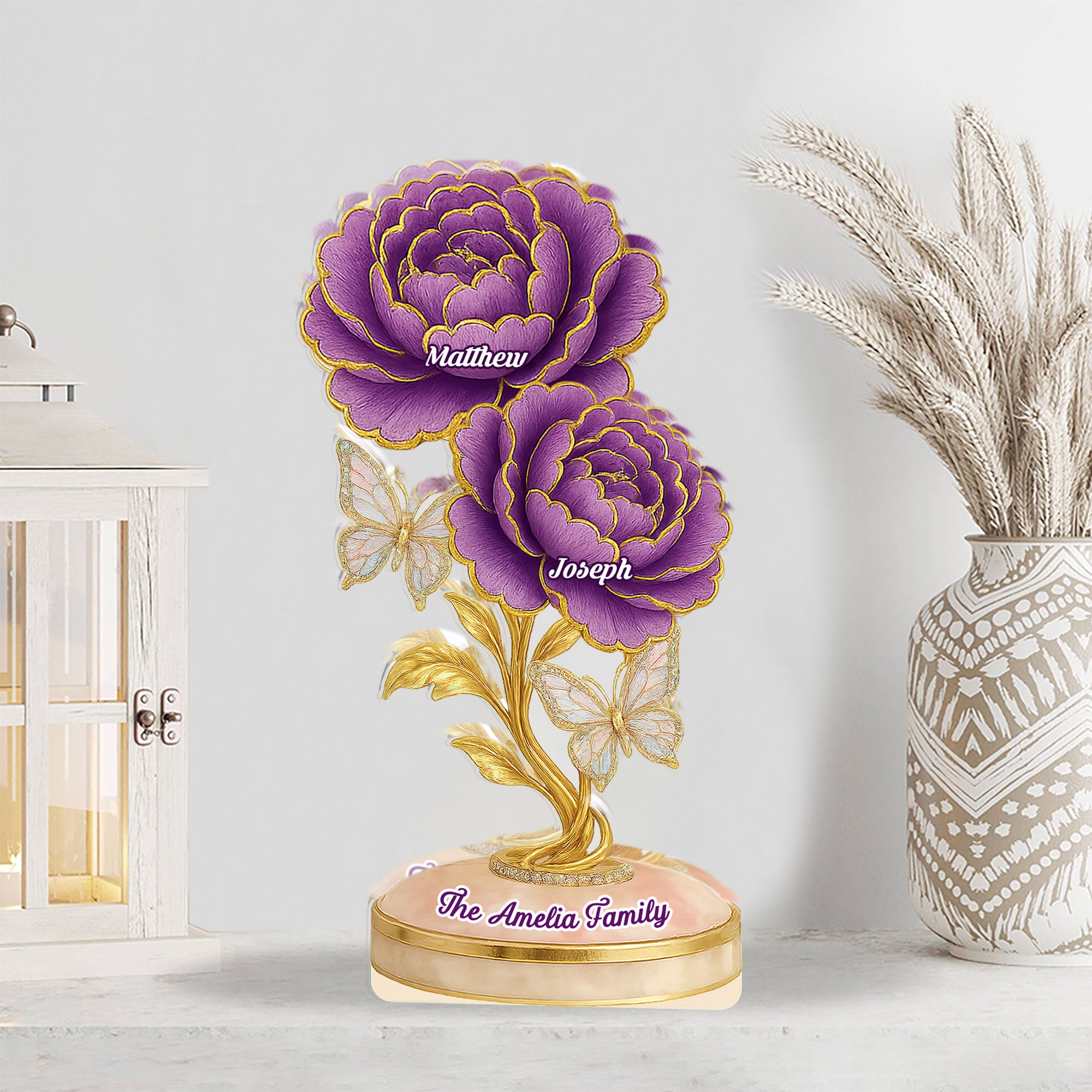 Our Family Flower - Personalized Custom Shaped Acrylic Plaque - Peony Flowers