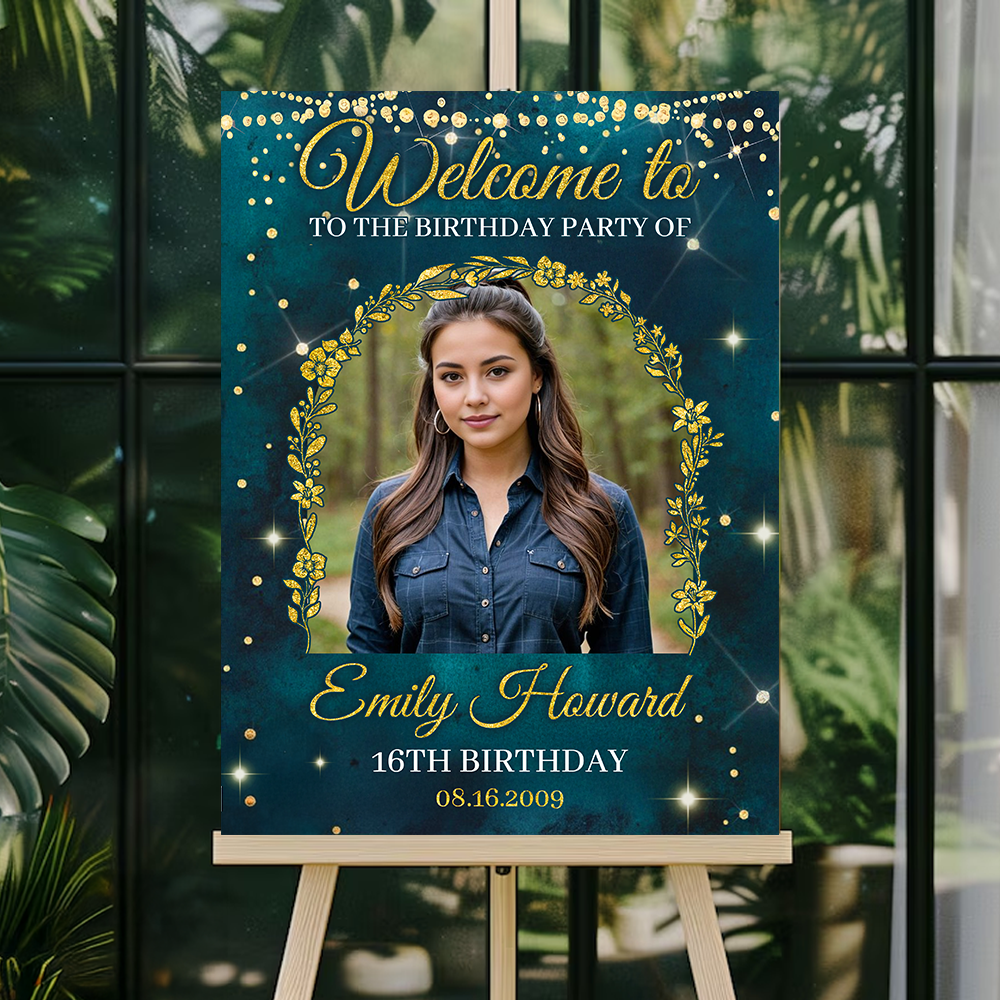 Welcome To The Birthday Party - Custom Name & Photo Law Sign - Birthday Party Welcome Sign