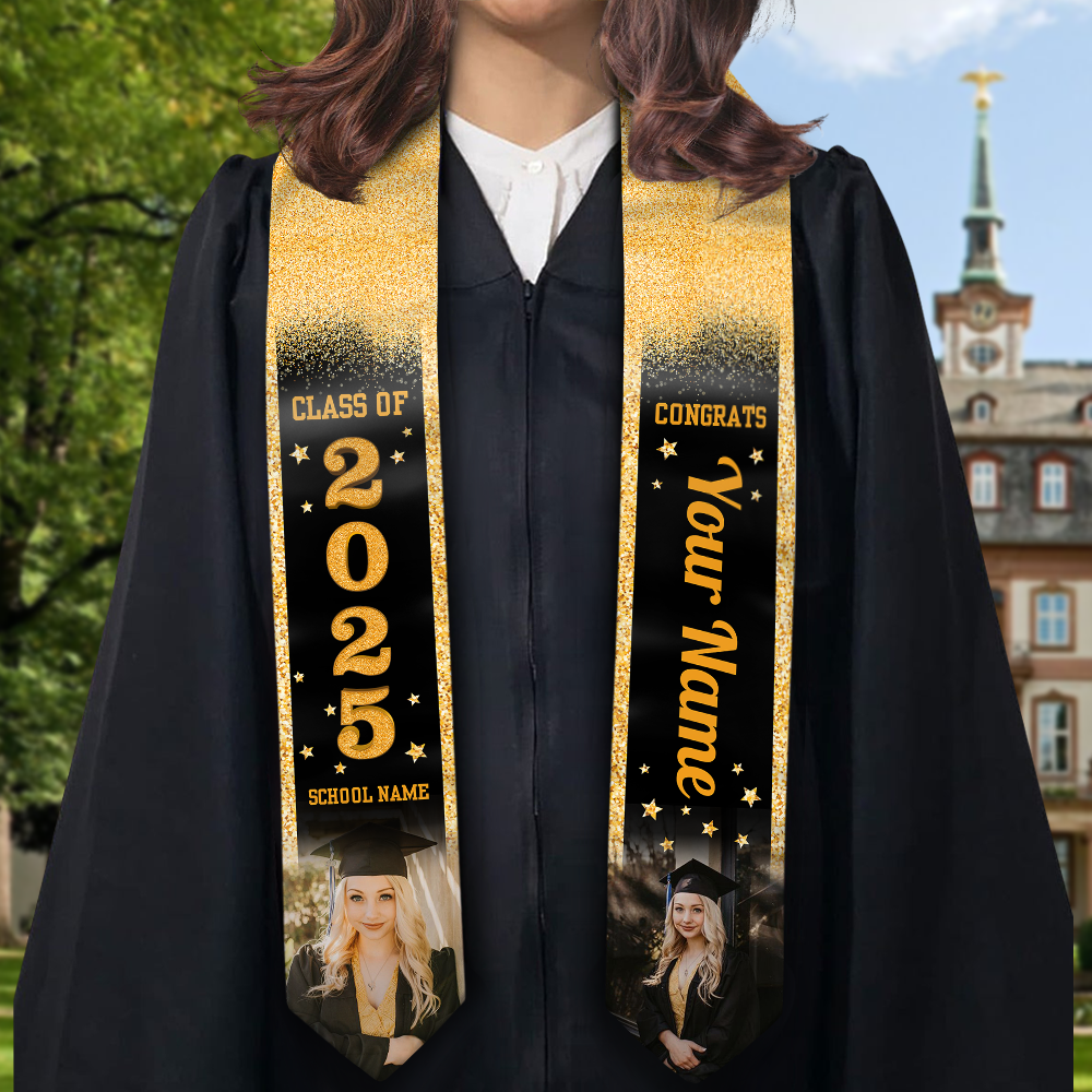 Class of 2025 Graduation Stole With Photo and School Name - Personalized Gift For Graduation