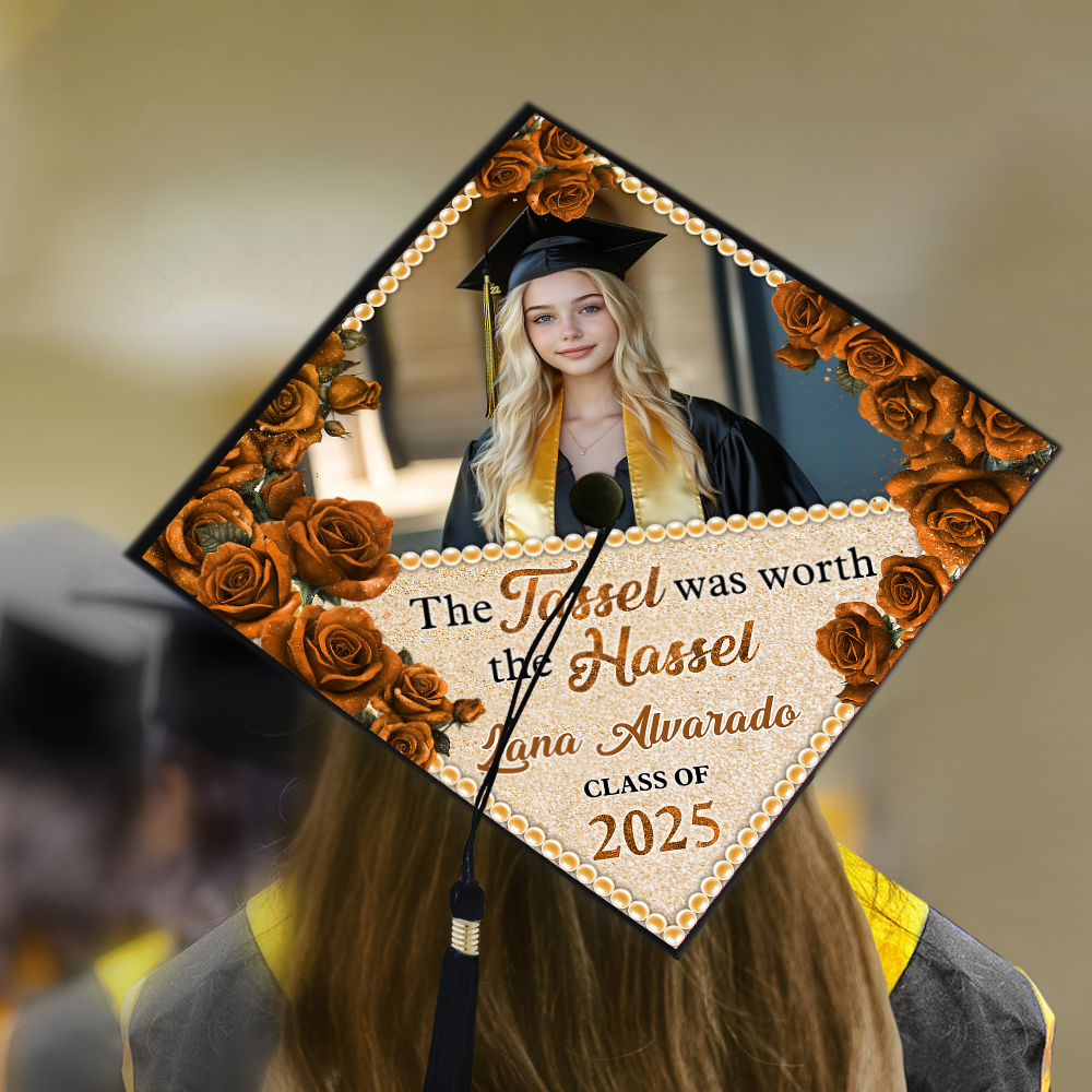 Personalized The Tassel Was Worth The Hassle, Class Of 2025, Photo Graduation Cap Topper, Decorations For Grad Cap