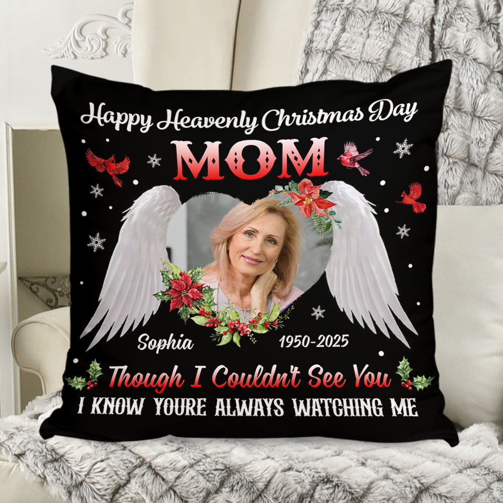 Custom Name and Photo - Heavenly Christmas Day - Personalized Pillow - Christmas Gift