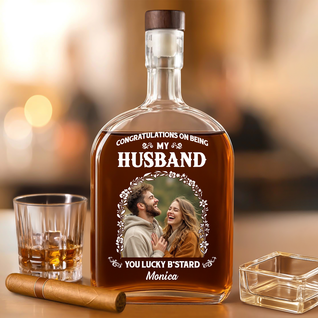 Congrats on Being My Husband - Personalized Custom Whiskey Bottle