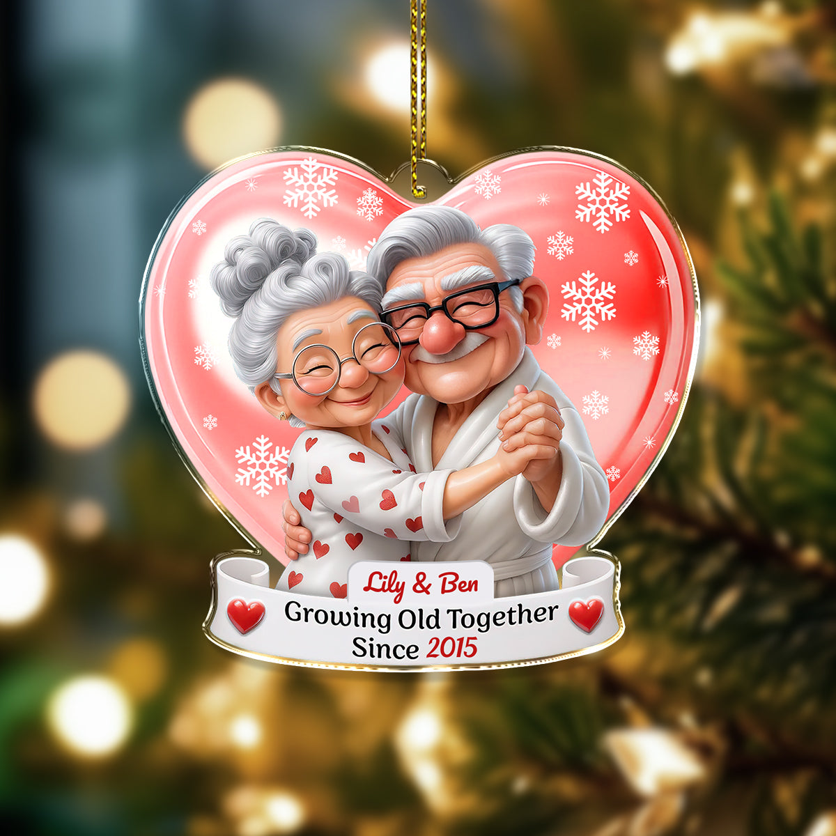 Old Couple Christmas Gift - Custom Name and Appearance - Custom Shape Hologram Ornament