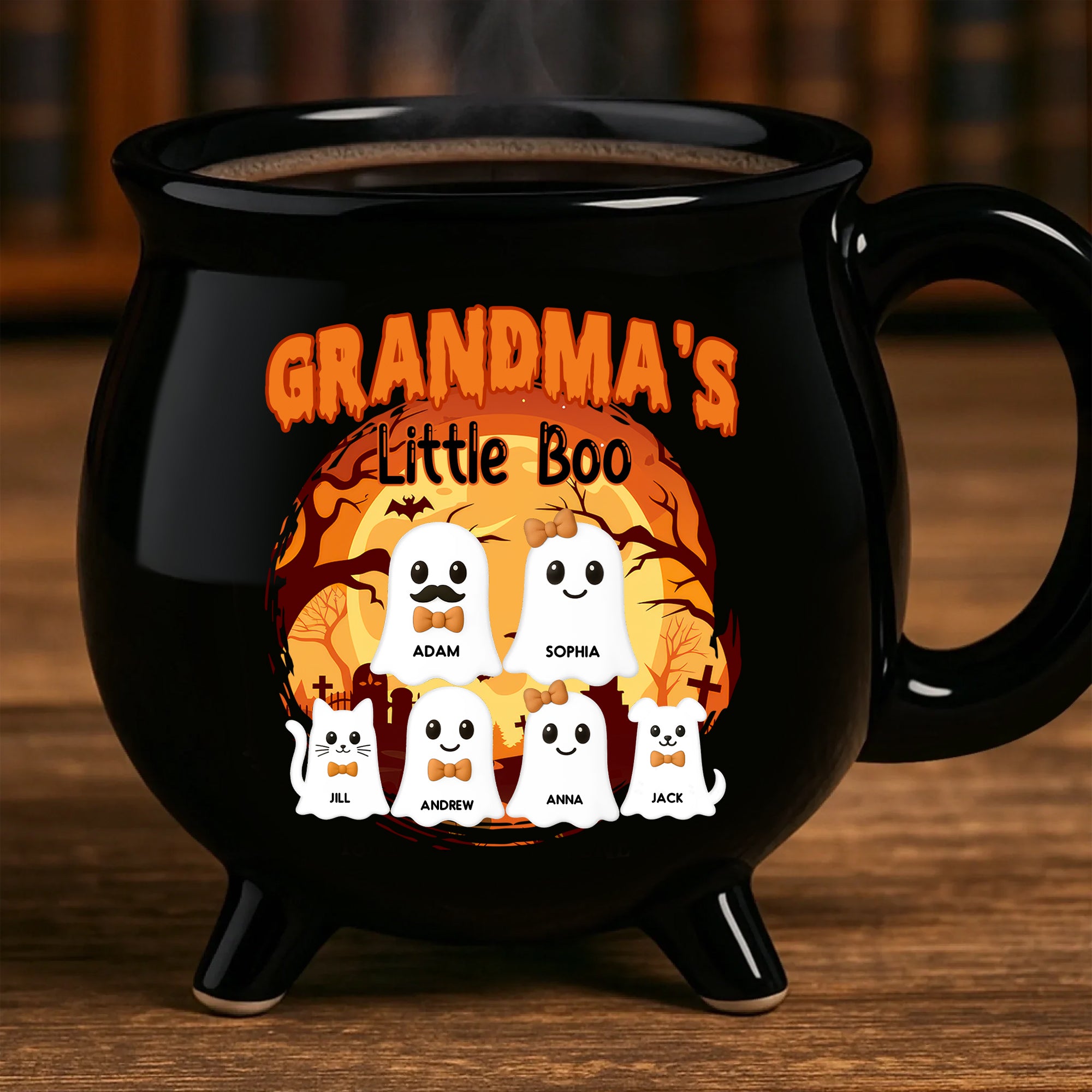 Custom Name Ghost Family - Personalized Ceramic Cauldron Coffee Mug - Halloween Gift