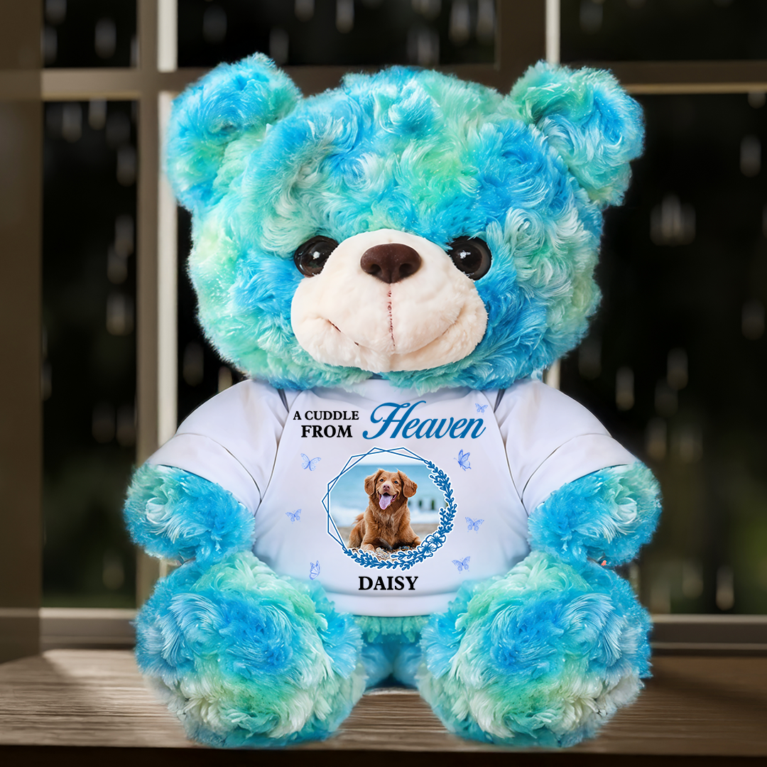 A Cuddle From Heaven - Personalized Pet Memorial Bear Plush - Custom Name and Photo Teddy Bear