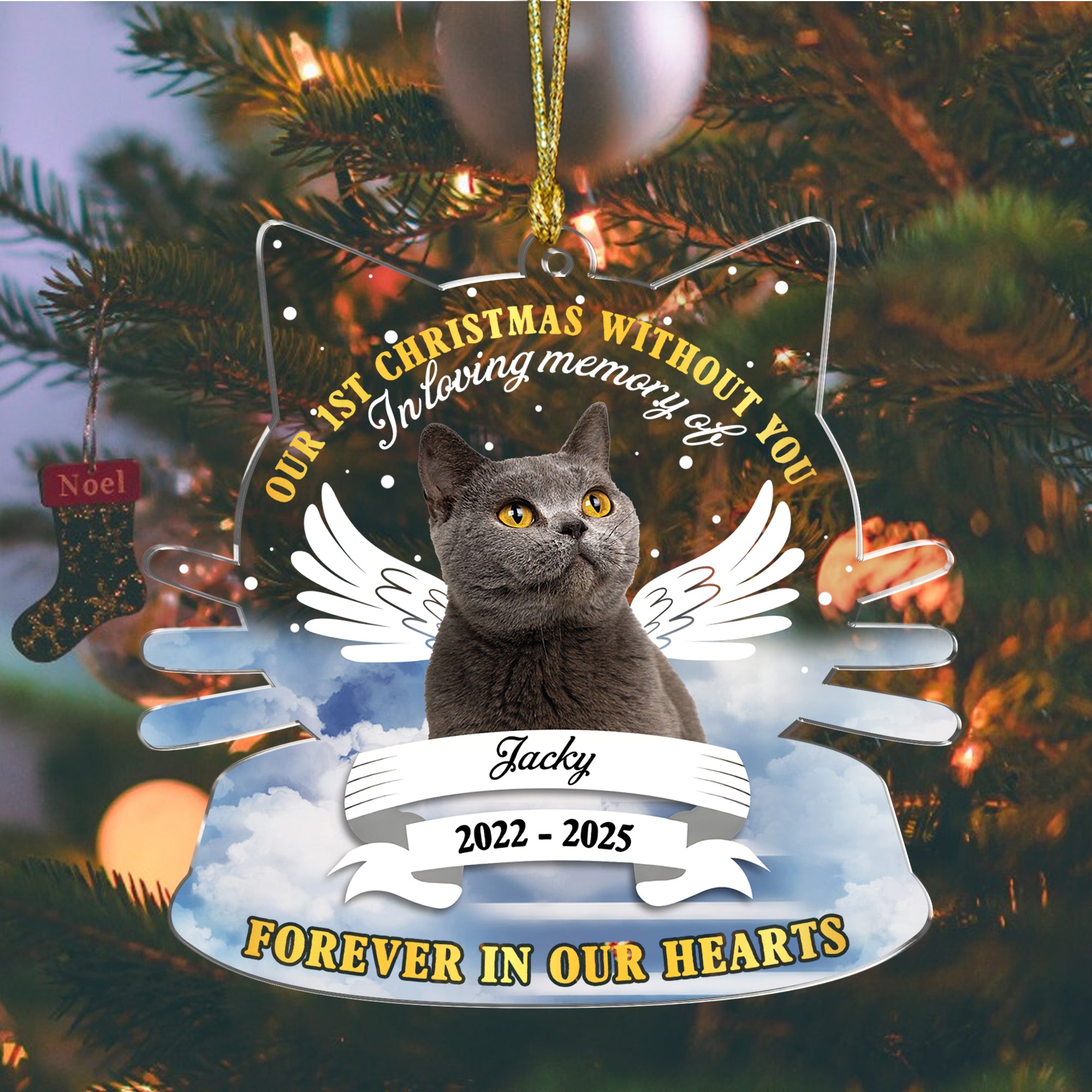 First Christmas Without You - Custom Pet Photo - Custom Shape Hologram Ornament