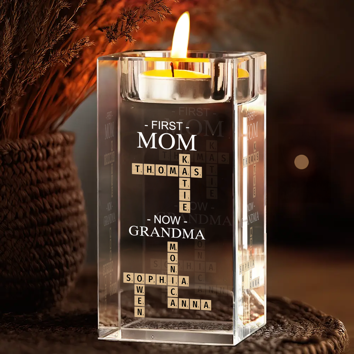 First and Now - Personalized Crystal Candle Holder