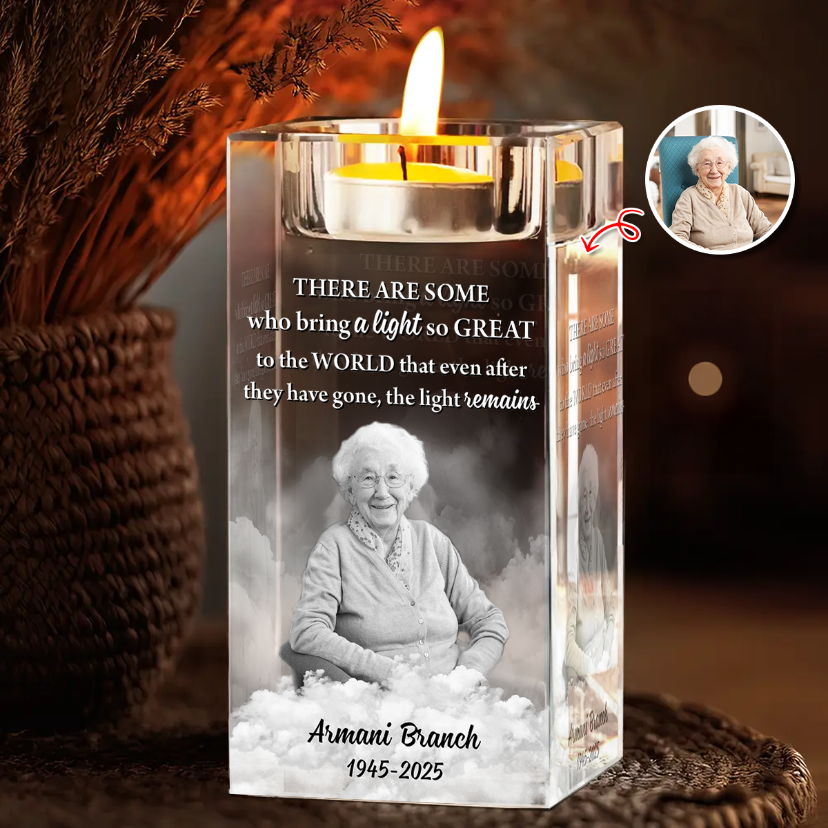 Custom Name and Photo - Personalized Crystal Candle Holder - Sympathy Gift