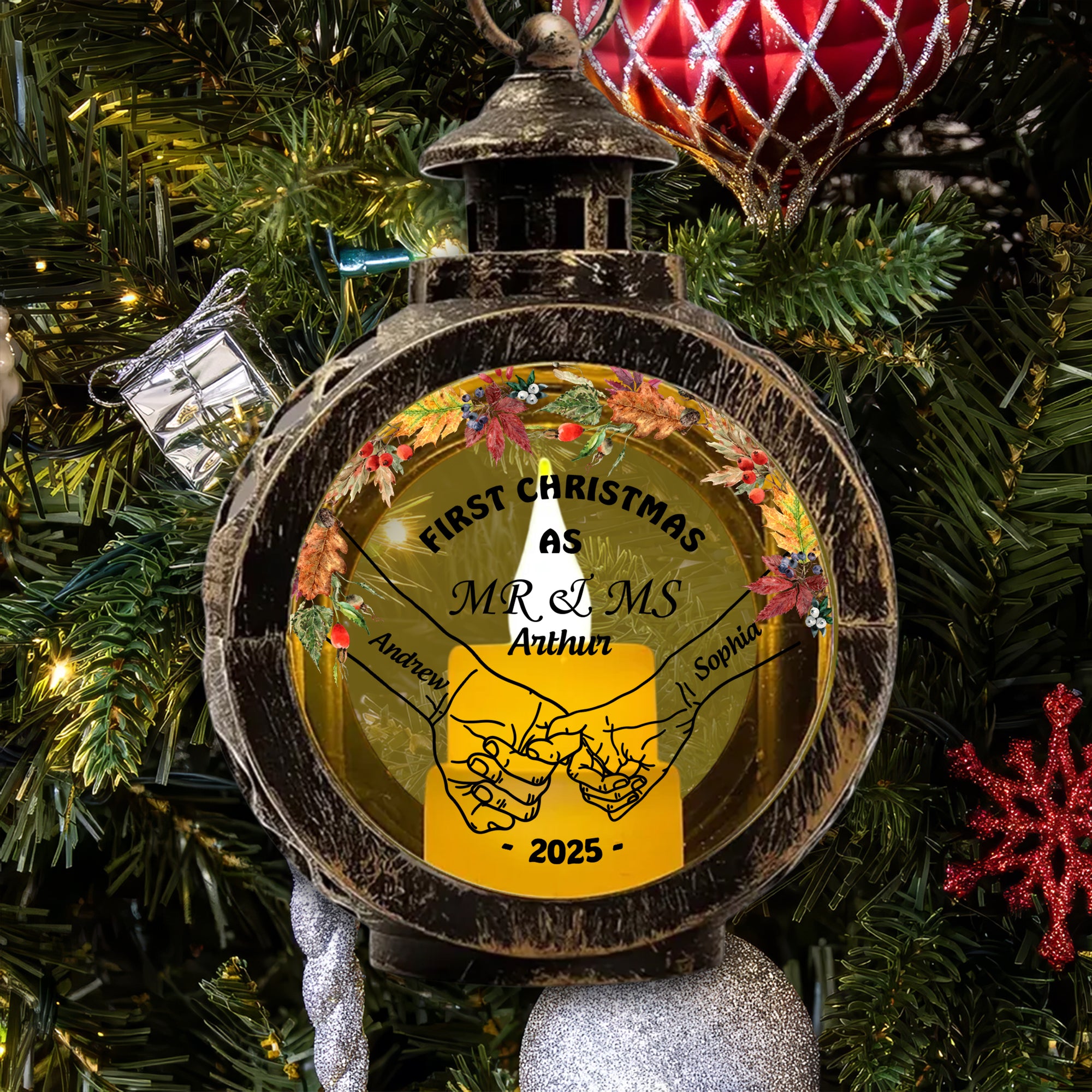 First Christmas - Custom Name Couple Gift - Personalized Candlelight Lantern Ornament