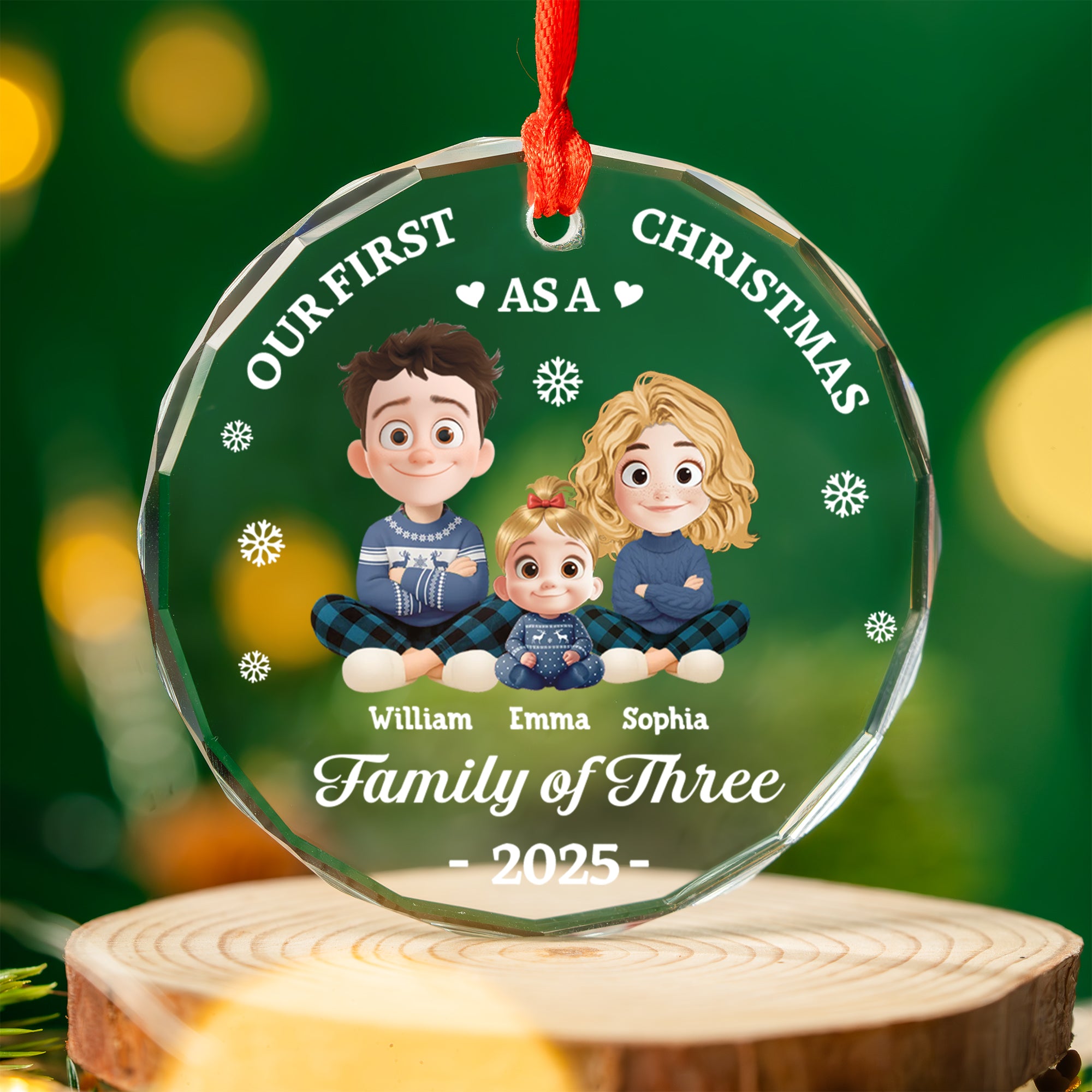 Our First Christmas - Custom Name and Appearance  - Personalized Custom Glass Ornament