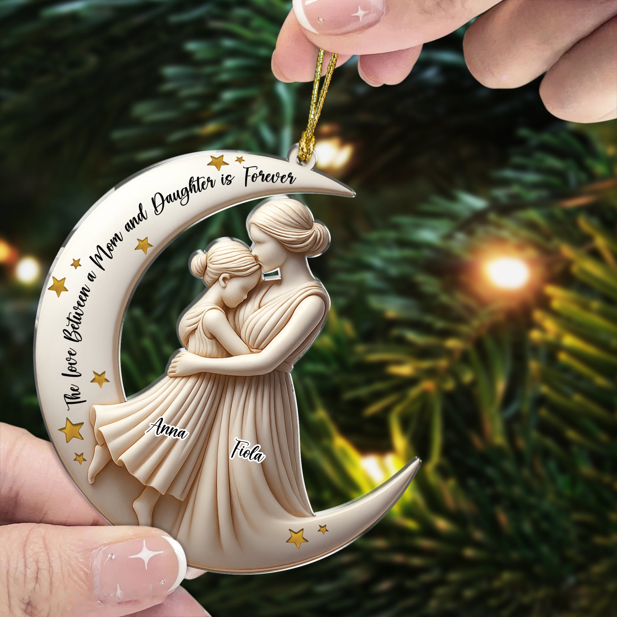 The Love Between Mom and Daughter - Custom Name - Custom Shape Hologram Ornament - Gift for Mom