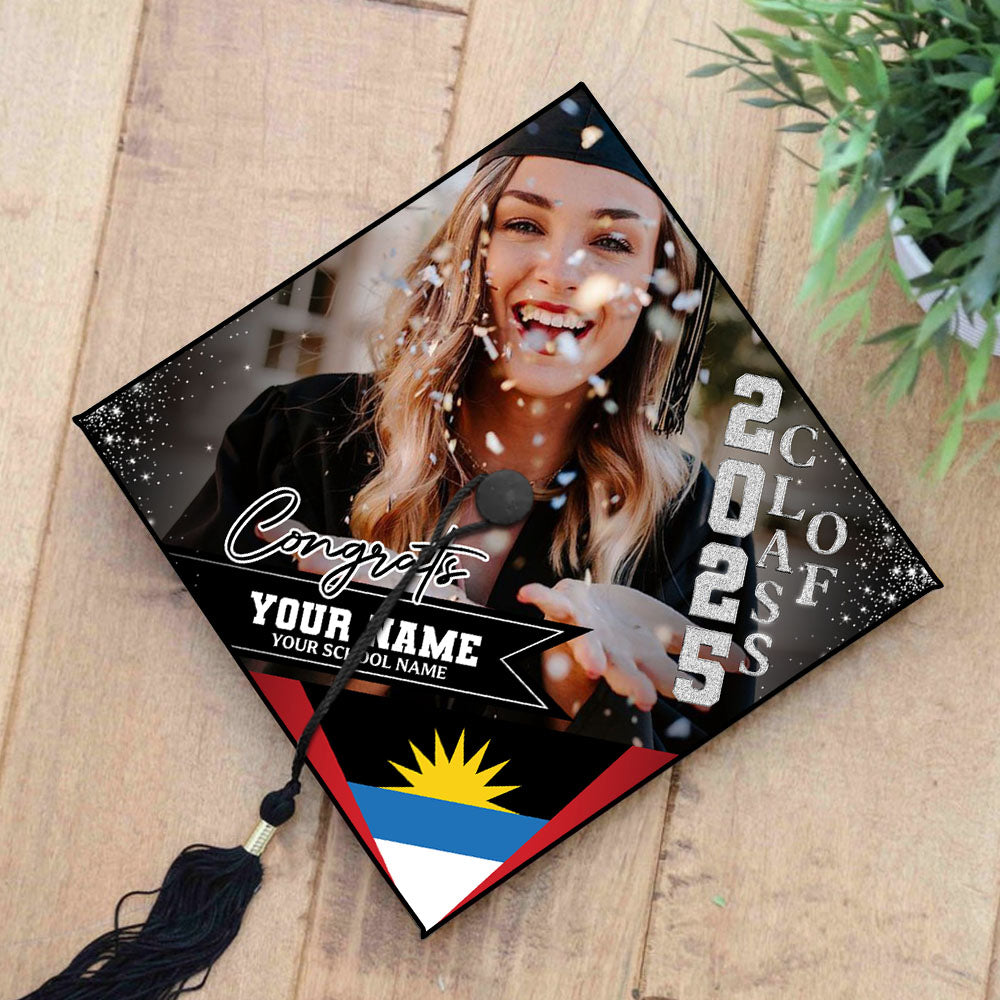 Personalized Flags Class Of 2025 Photo Graduation Cap Topper, Decorations For Grad Cap