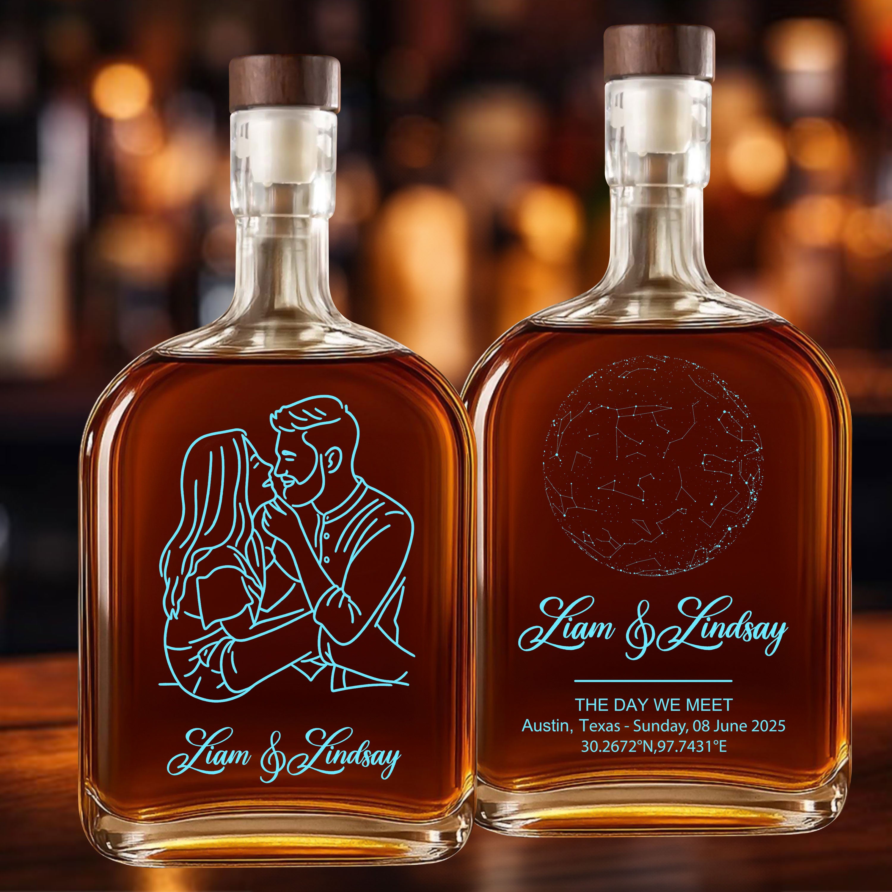 The Day We Met - Custom Star Map and Photo - Personalized Custom Whiskey Bottle