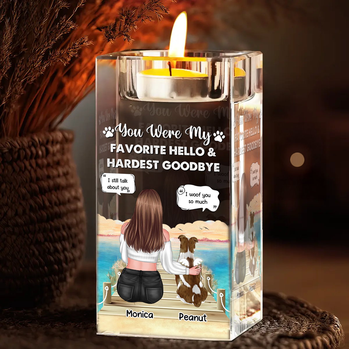 My Hardest Goodbye - Custom Pet Memorial Gift - Personalized Crystal Candle Holder