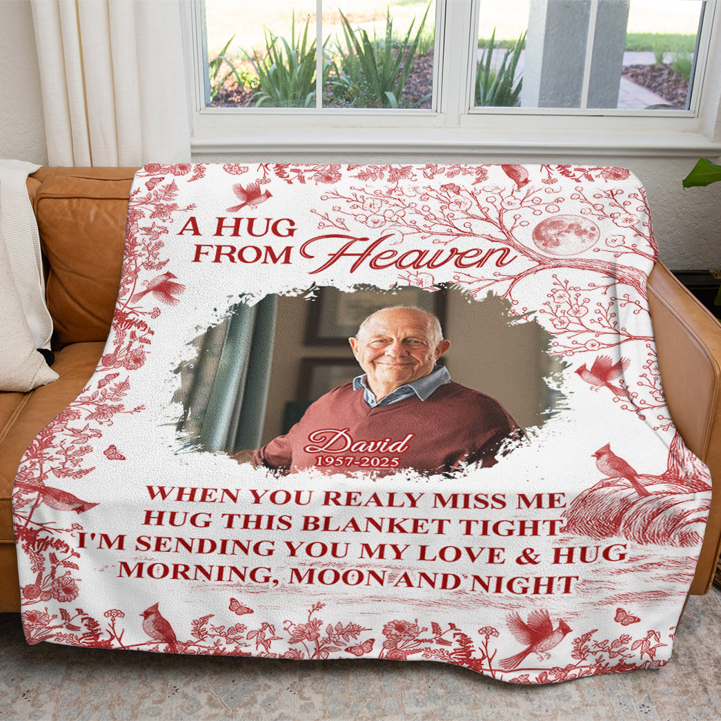 A Hug From Heaven - Custom Name and Photo Memorial Blanket - Christmas Gift