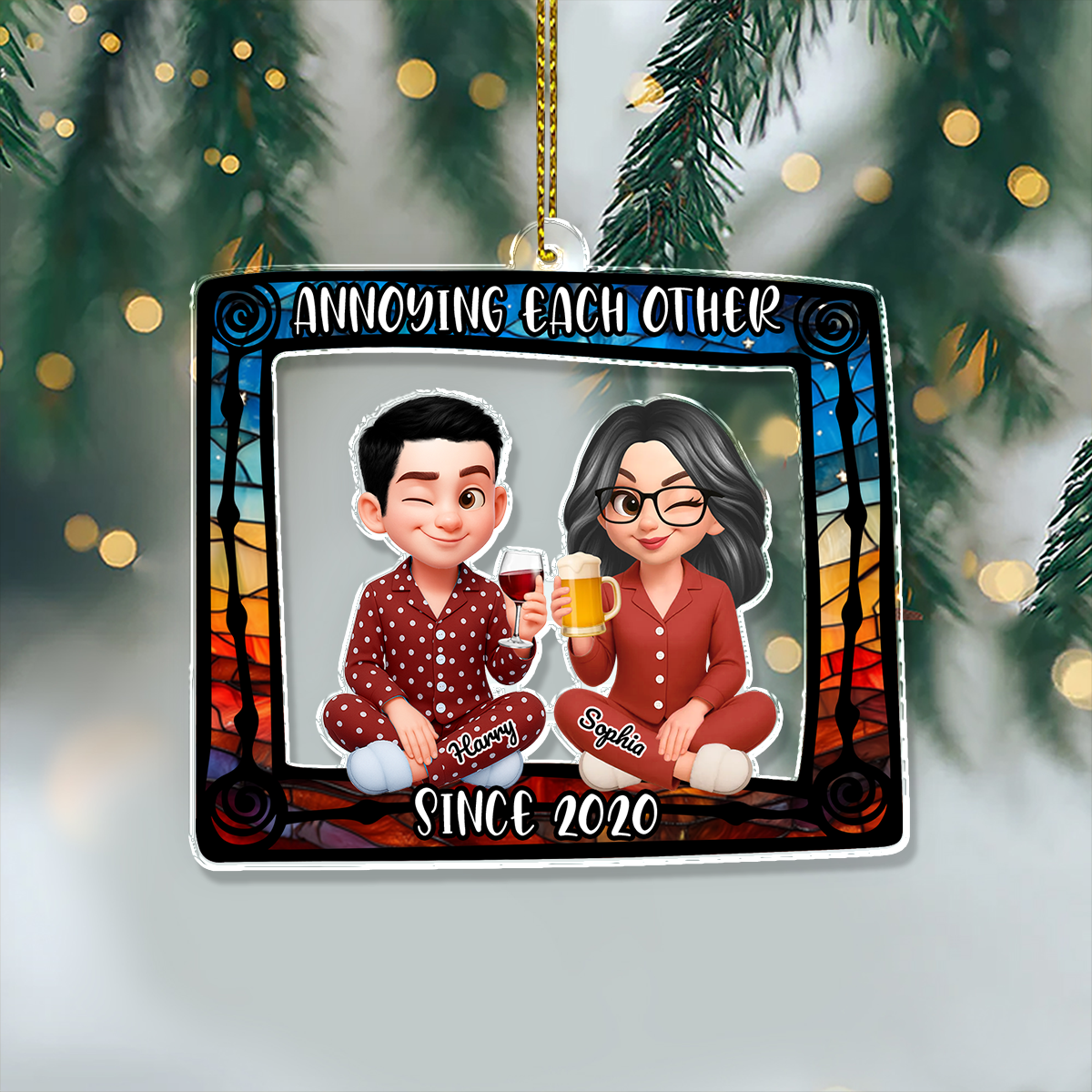 Annoying Each Other - Custom Name and Appearance - Custom Shape Hologram Ornament - Gift for Couple