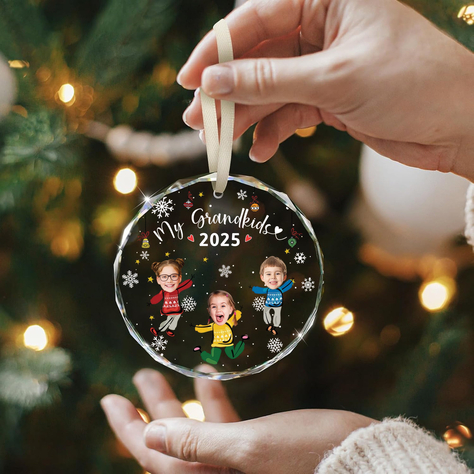 My Grandkids - Custom Photo - Personalized Glass Ornament - Christmas Decor