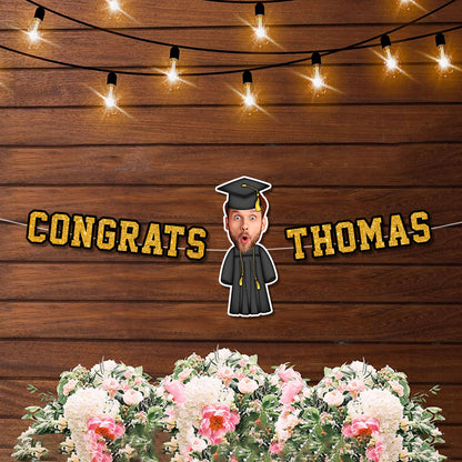Custom Name Bunting Party Decorations - Personalized Alphabet Letters and Face Photo - Graduation Decor