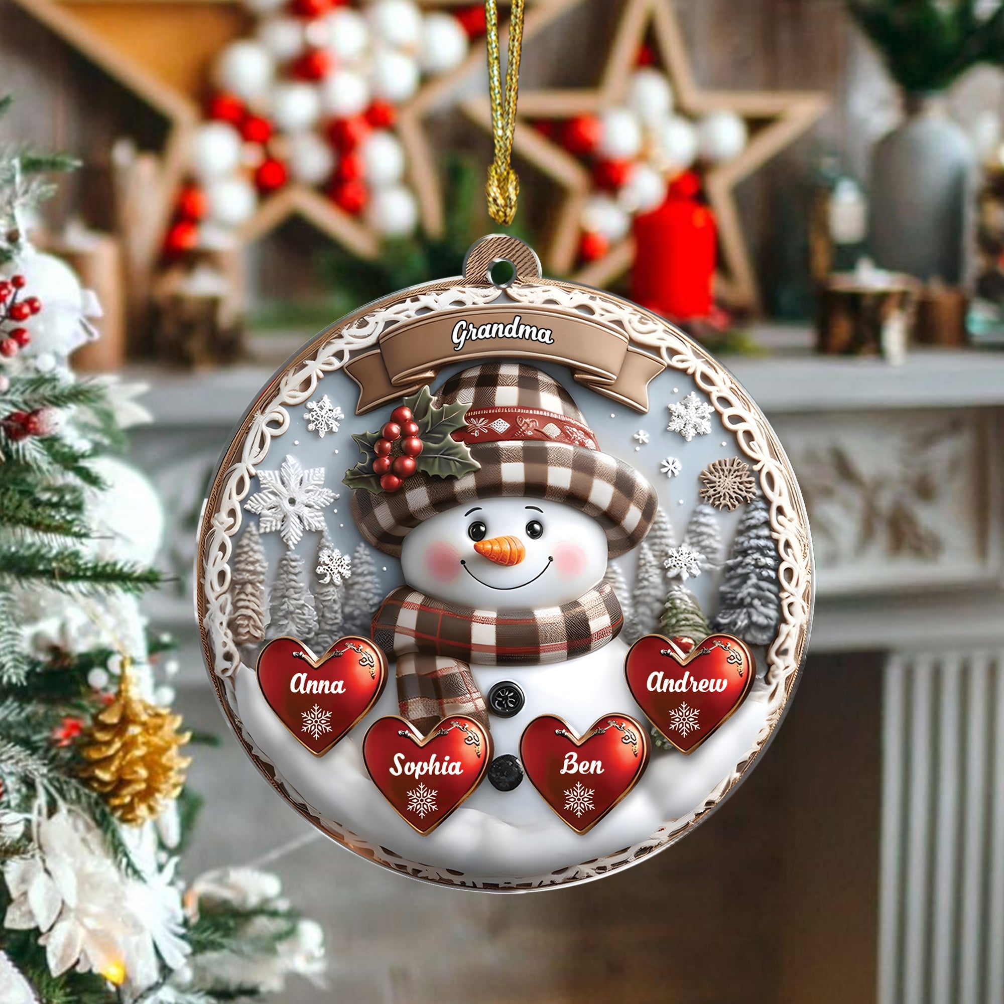 Snowman Custom Name - Personalized Hologram Ornament - Family Decoration