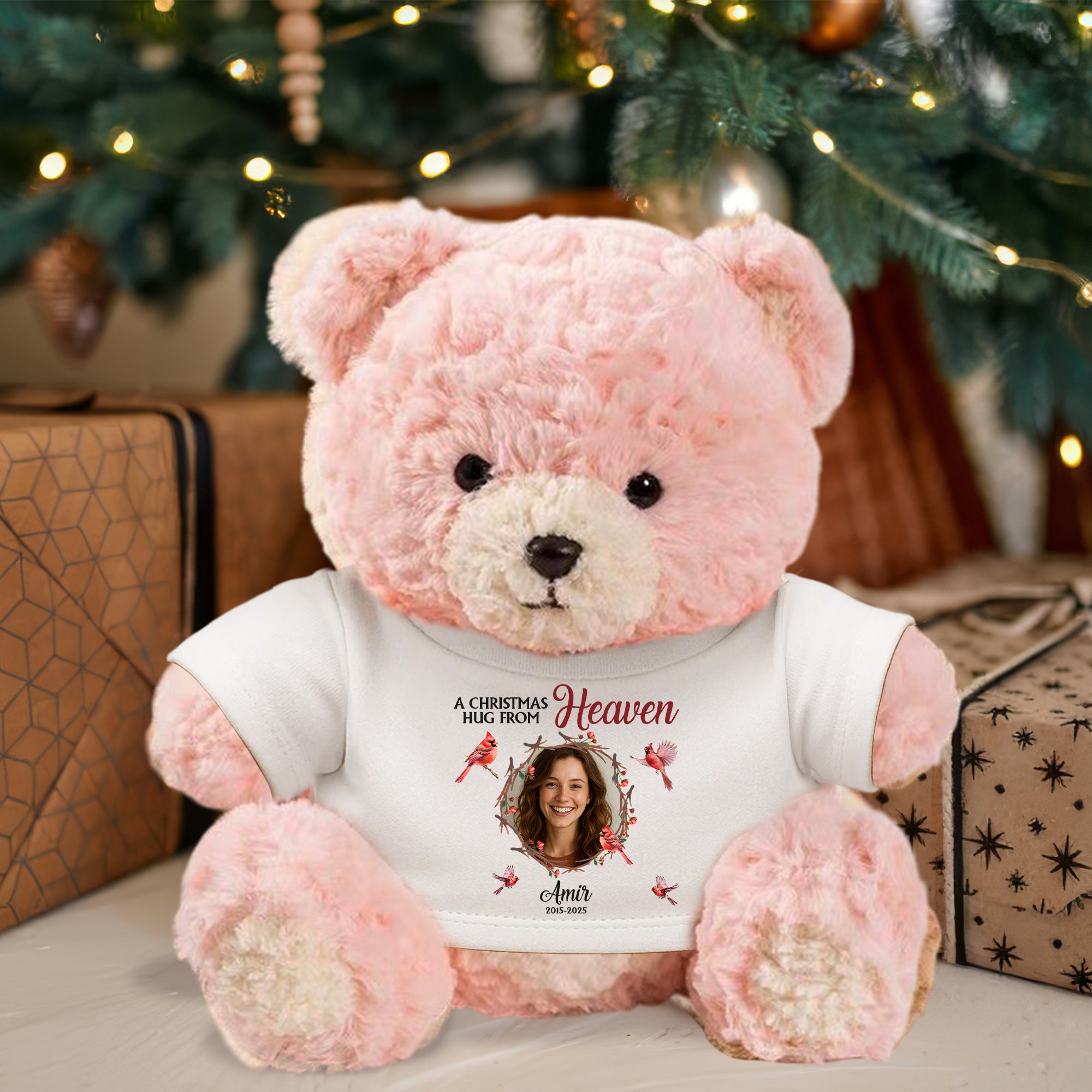 A Christmas Hug From Heaven - Memorial Bear Plush - Custom Photo Cute Bear