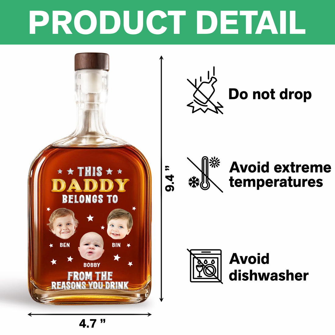 This Daddy Belong to - Custom Name and Face Photo - Personalized Custom Whiskey Bottle