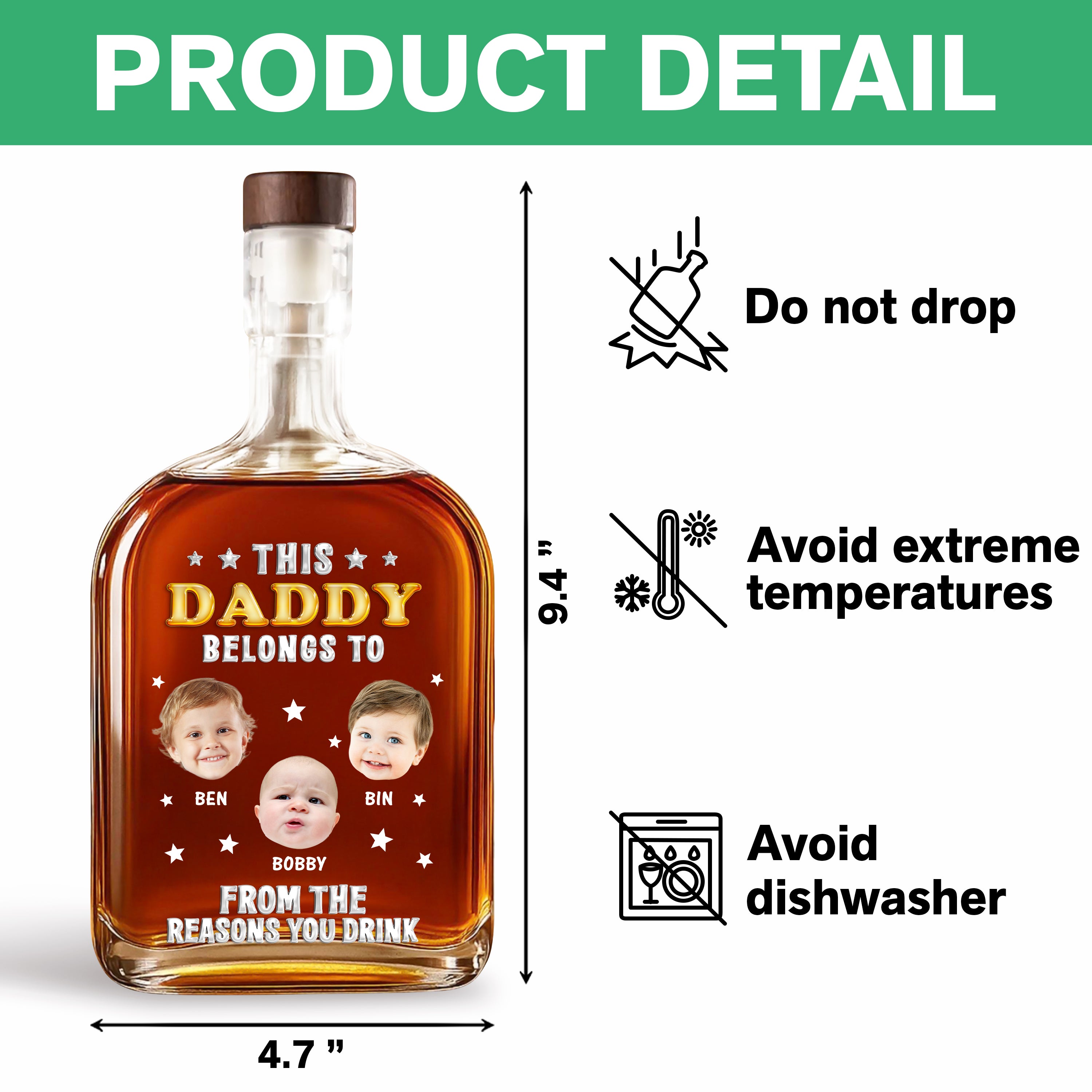 This Daddy Belong to - Custom Name and Face Photo - Personalized Custom Whiskey Bottle