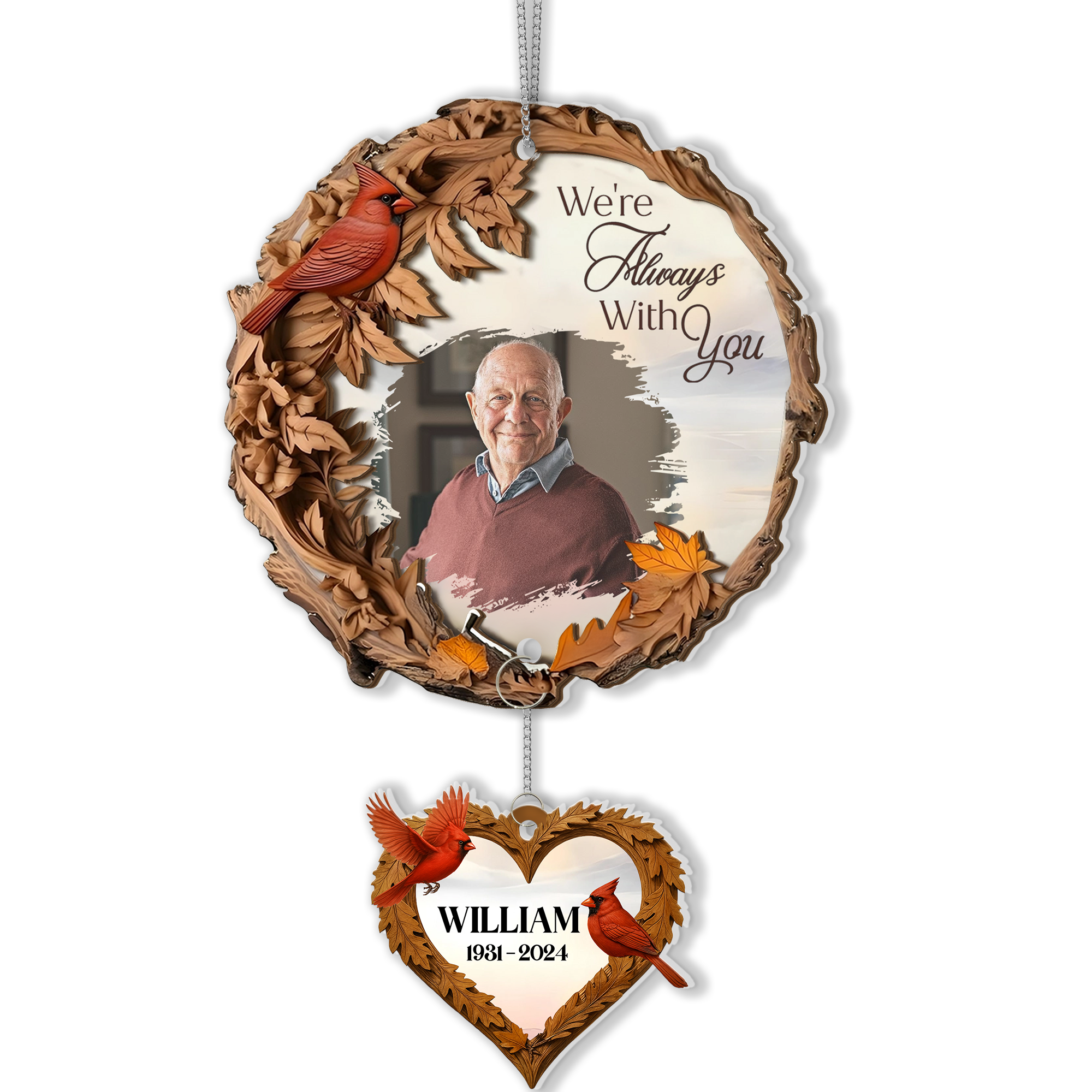 Always With You - 2 Layered Suncatcher with Charm - Memorial Gift