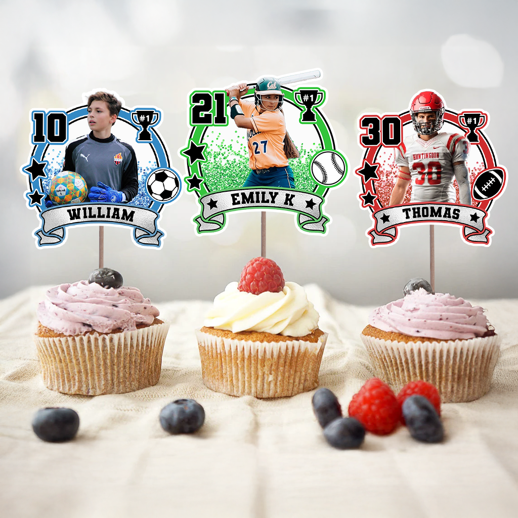 Sport Lover Birthday - Custom Birthday Party Face Cupcake Toppers, Birthday Decorations, Physical Product