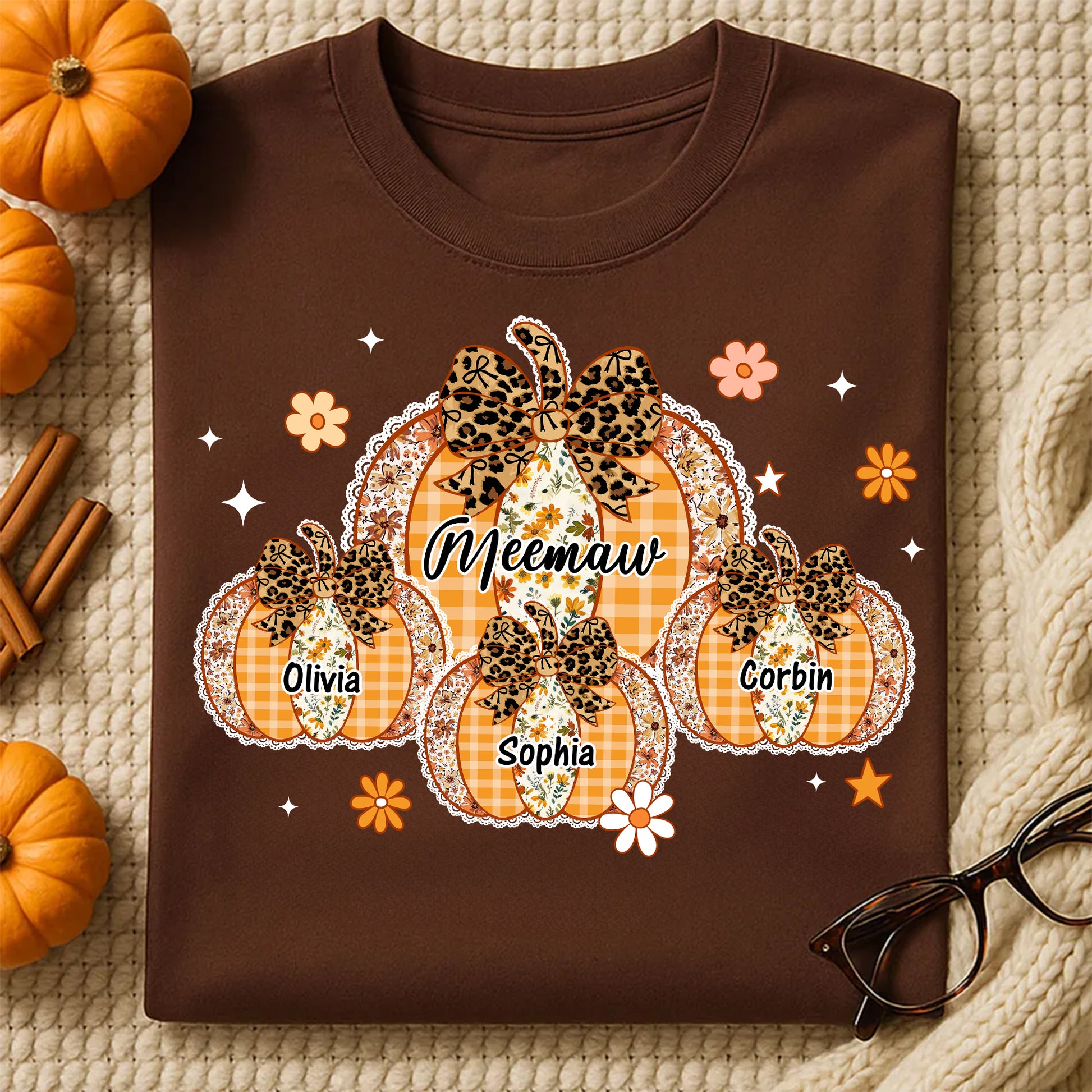 Grandma Custom Pumpkins With Kids Names Shirt - Personalized Shirt Custom T-shirt